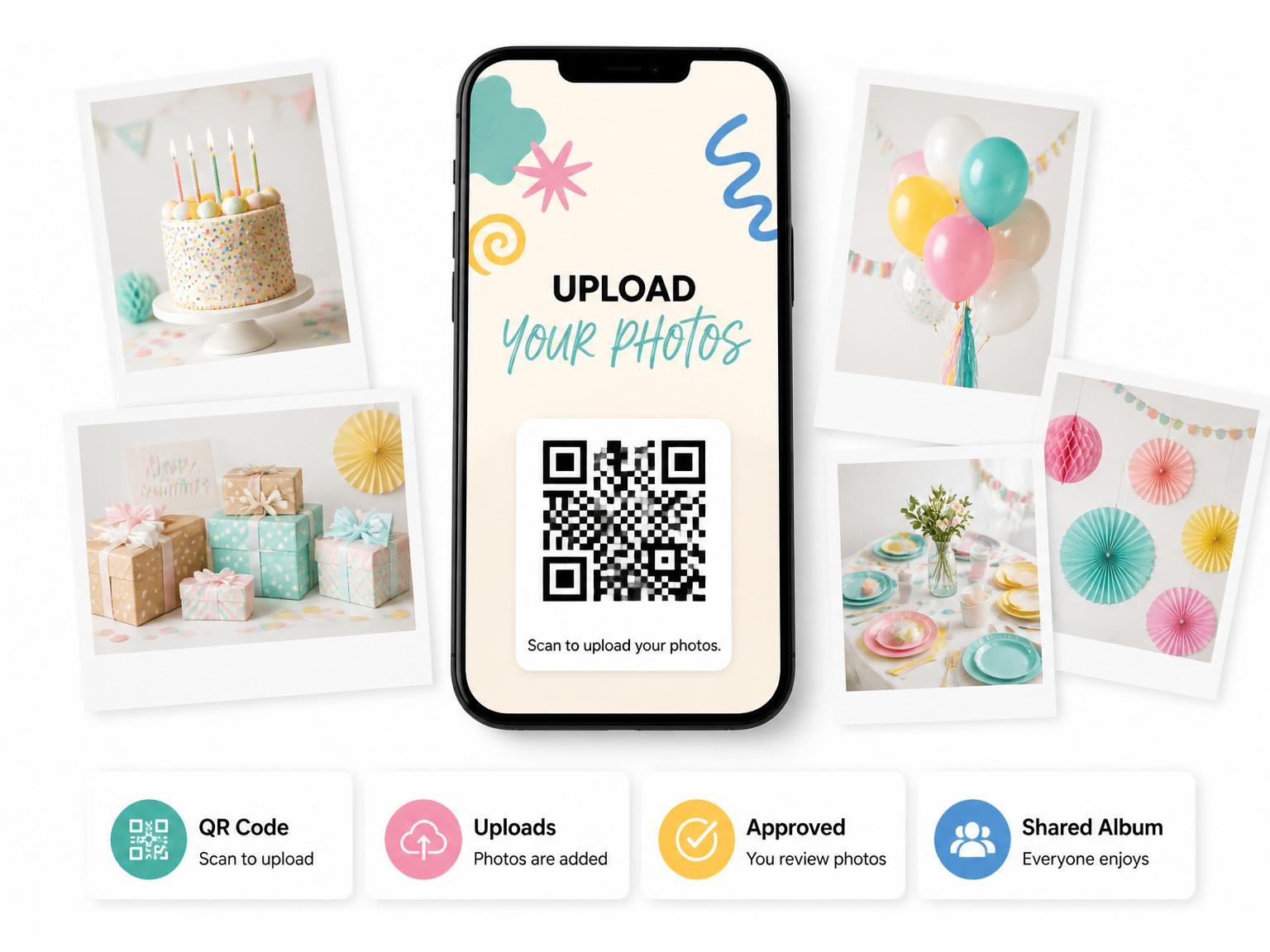 The shared photo gallery that comes with the Abstract Shape 7th Birthday Party Invitation invitation