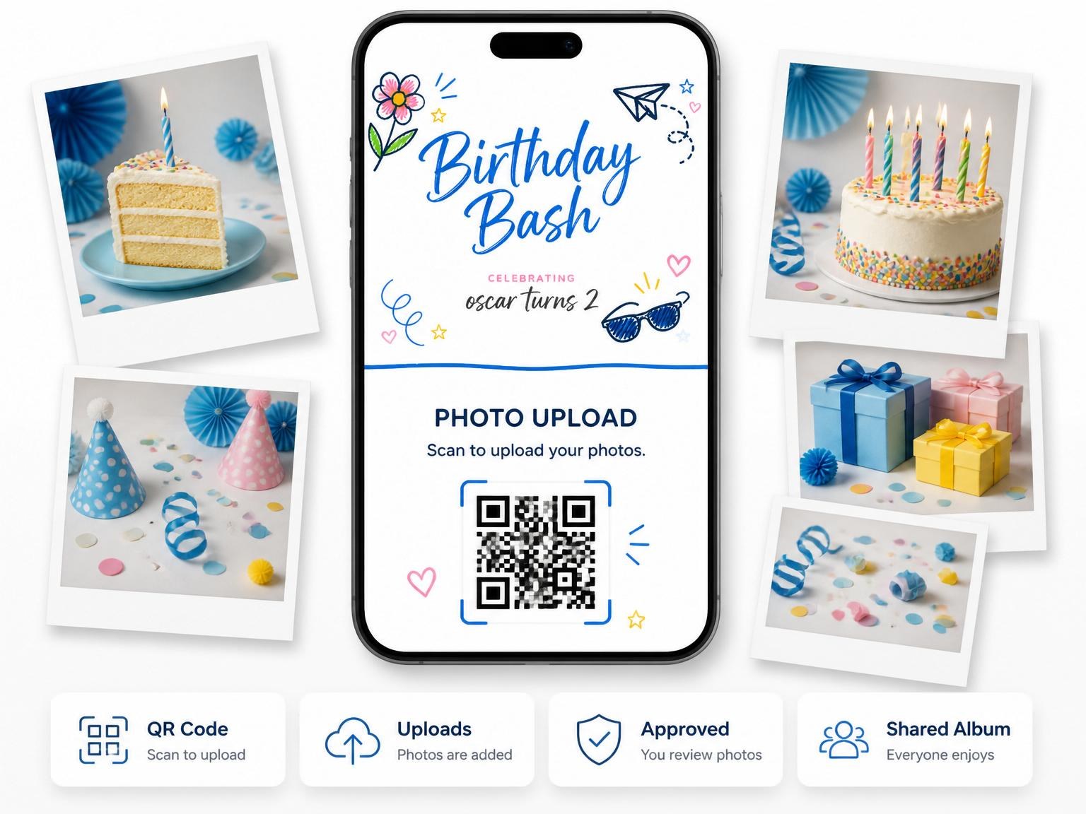 The shared photo gallery that comes with the Colorful Doodle Motif 2nd Birthday Invitation invitation