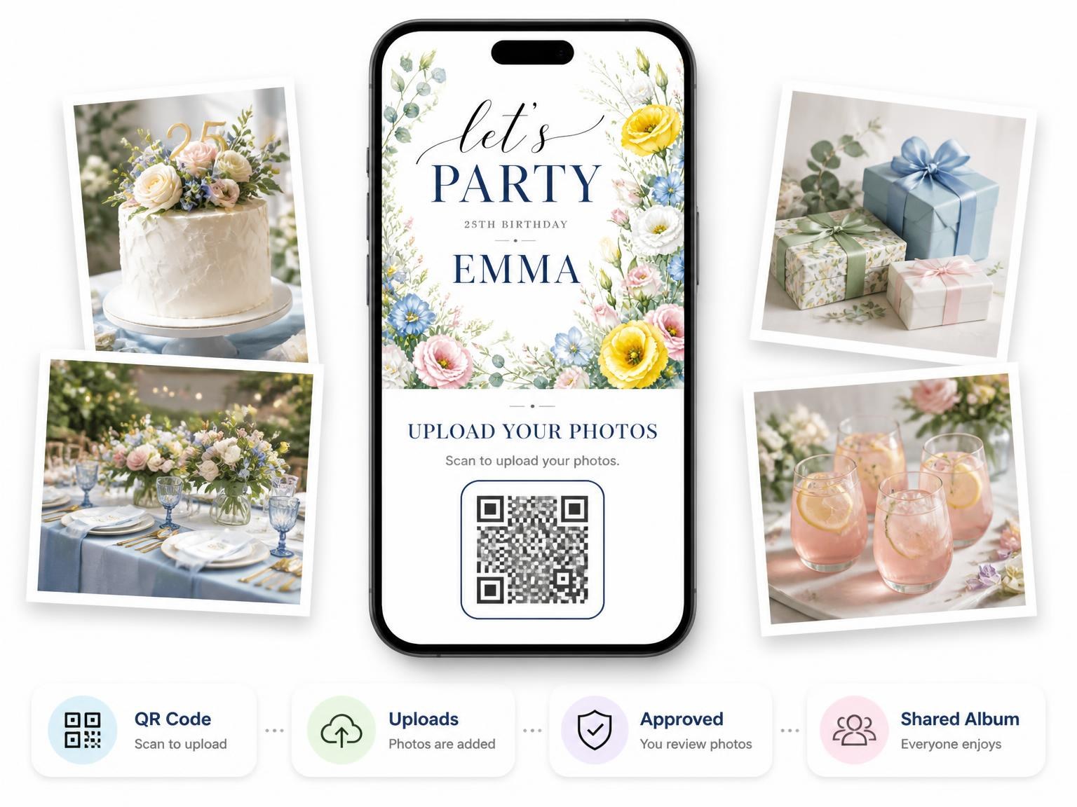 The shared photo gallery that comes with the Spring Eucalyptus Sprig 25th Birthday Invitation invitation