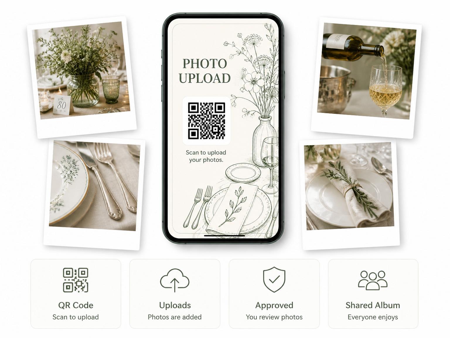The shared photo gallery that comes with the Ink Botanical Bistro 80th Birthday Invitation invitation