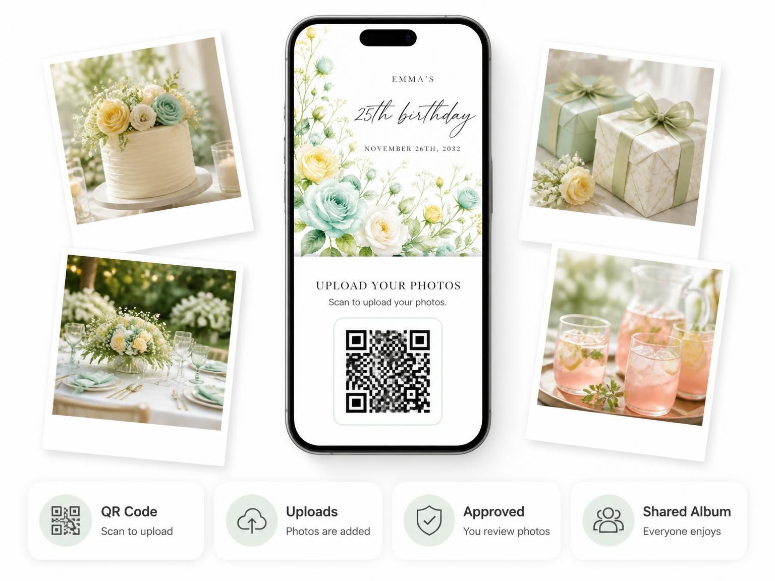 The shared photo gallery that comes with the Garden Mint 25th Birthday Invitation invitation