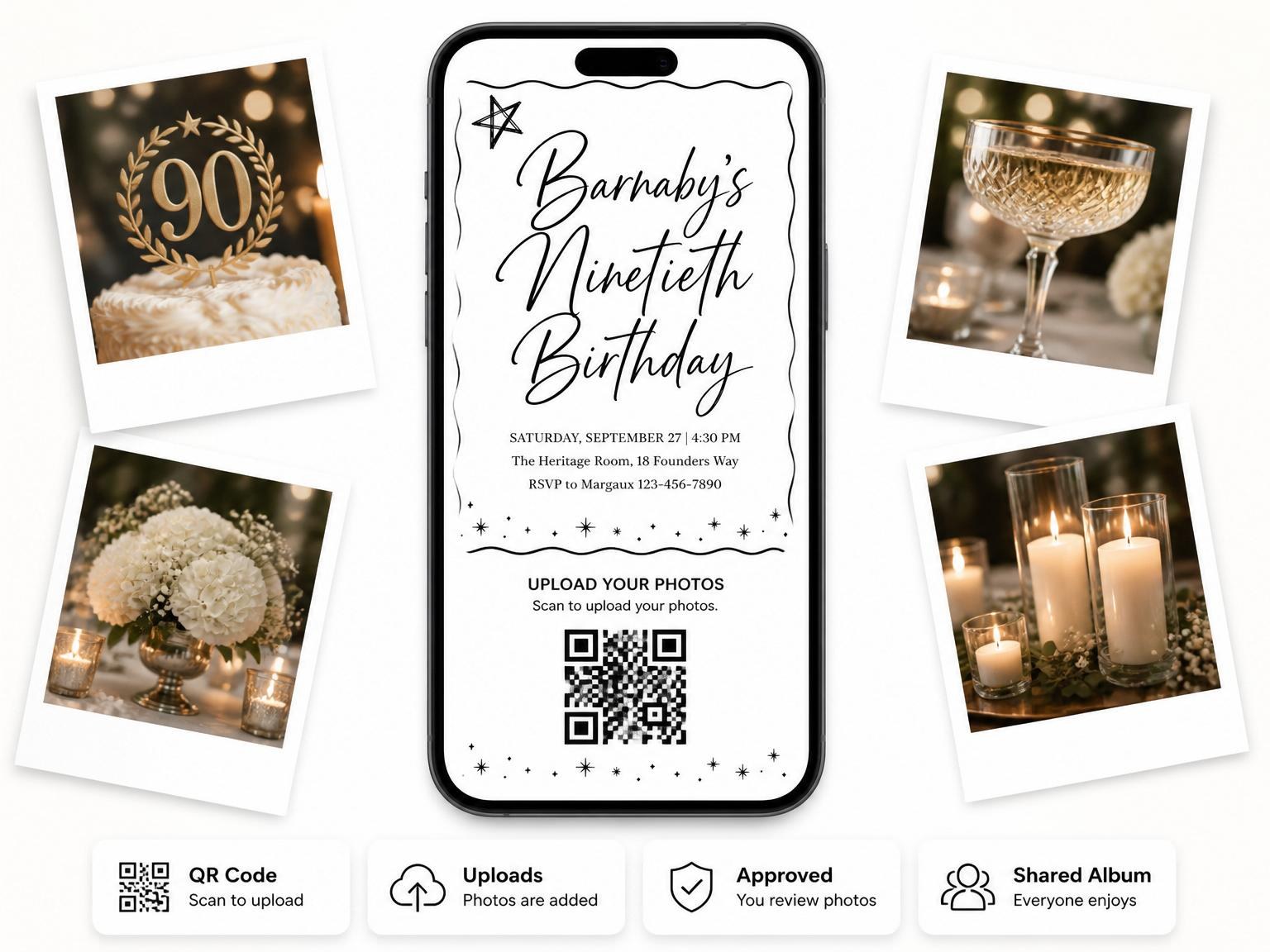 The shared photo gallery that comes with the Black Ink Wavy Border Birthday invitation