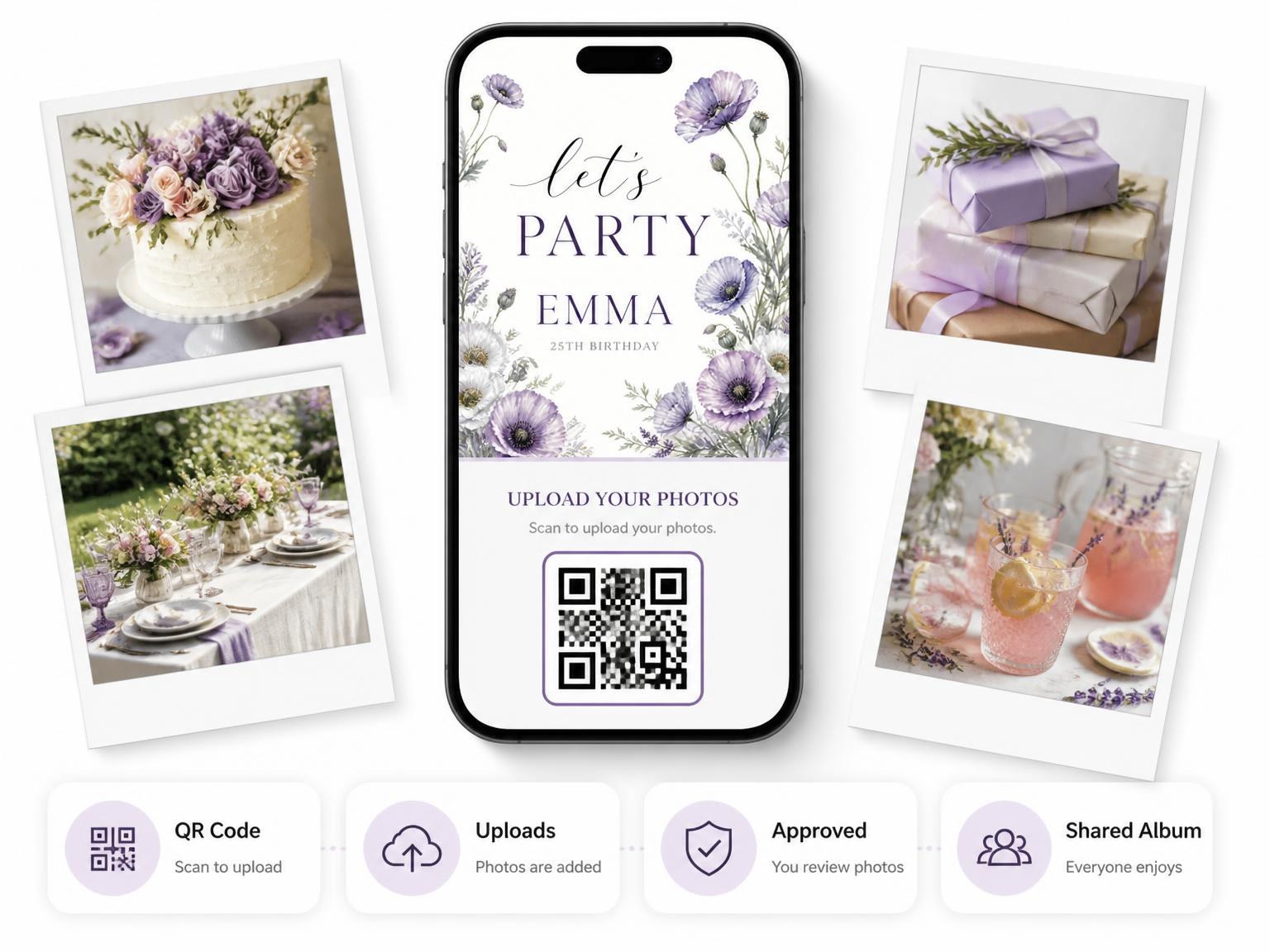 The shared photo gallery that comes with the Poppies Wildflowers 25th Birthday Invitation invitation