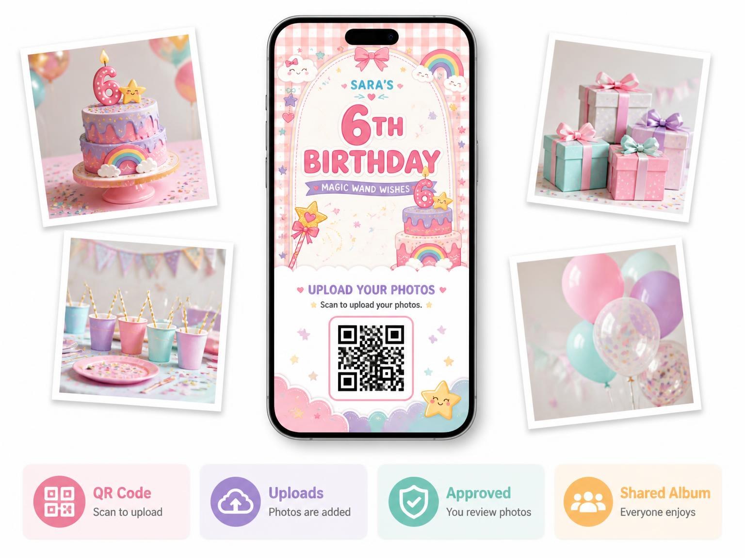 The shared photo gallery that comes with the Fairy Princess Kawaii 6th Birthday Invitation invitation