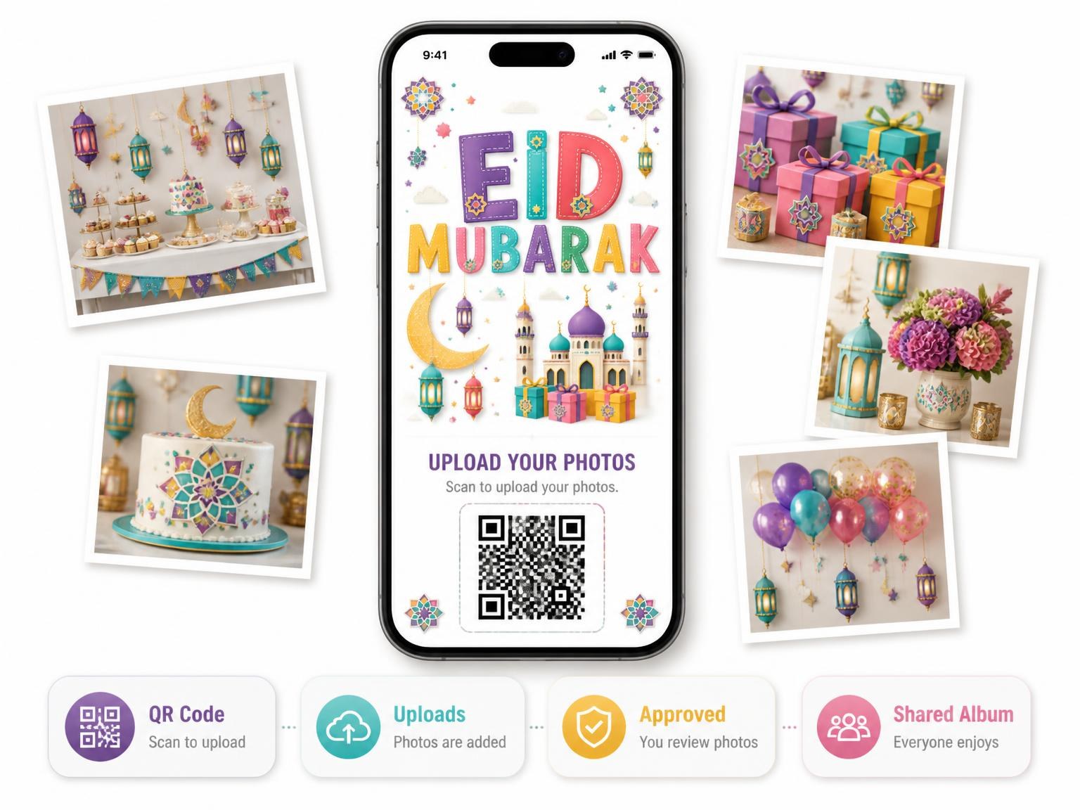 The shared photo gallery that comes with the Mosque Eid Celebration Invitation invitation