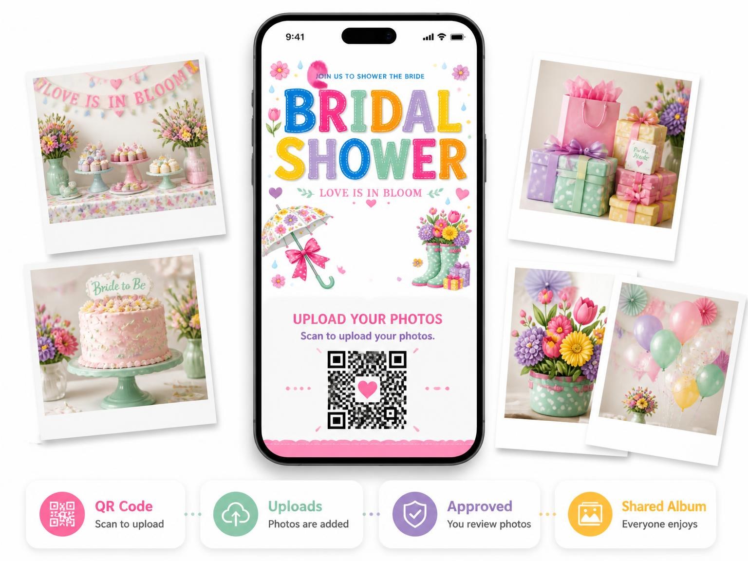 The shared photo gallery that comes with the Patterned Floral Bridal Shower Invitation invitation