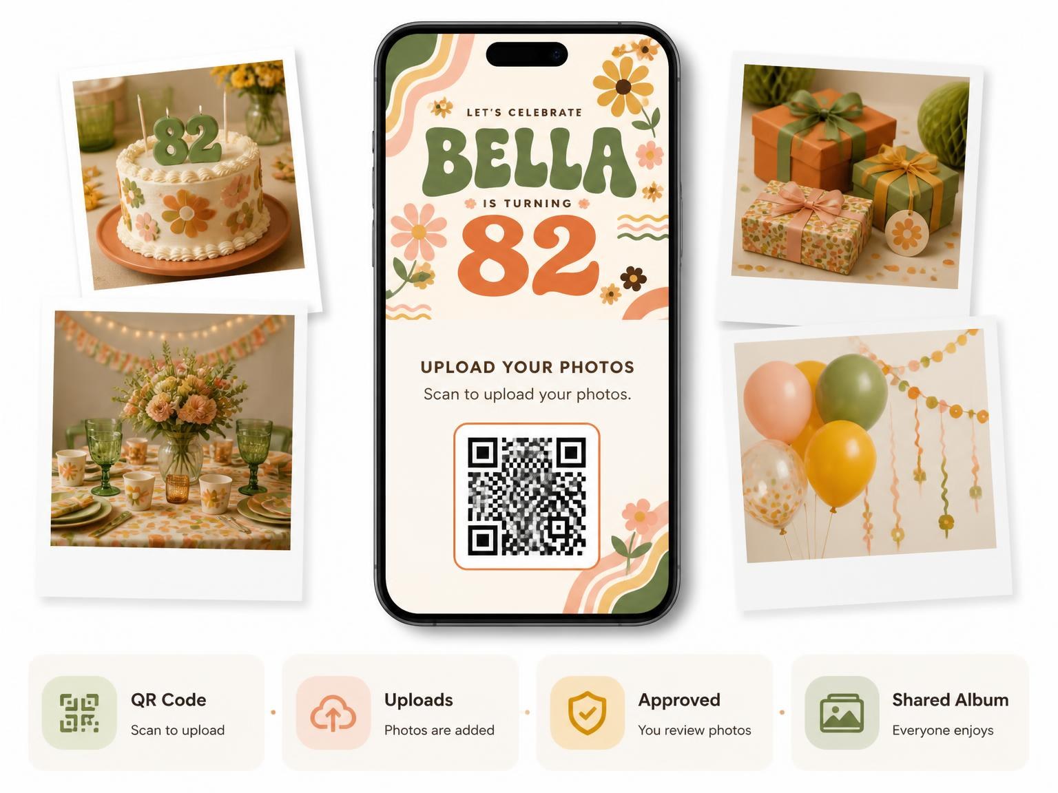 The shared photo gallery that comes with the Groovy Retro 82nd Birthday Invitation invitation