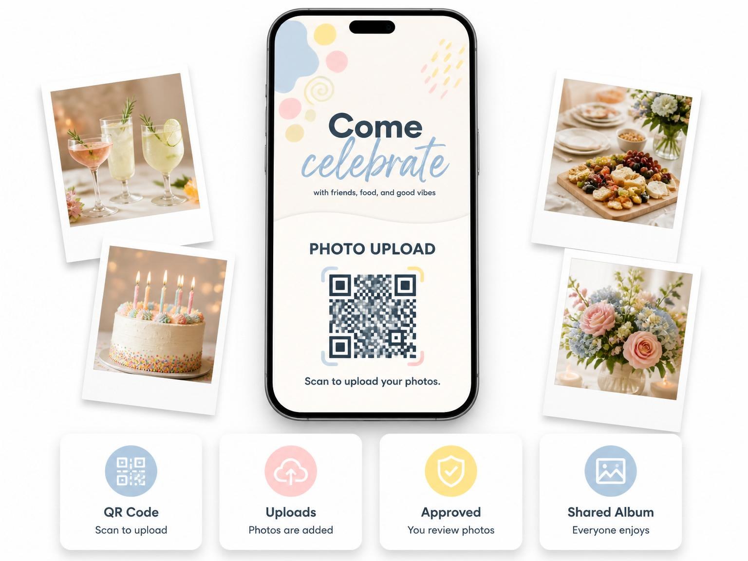The shared photo gallery that comes with the Pastel Abstract Shape 50th Birthday Invitation invitation