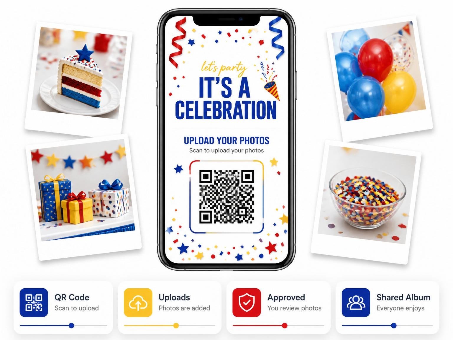 The shared photo gallery that comes with the Primary Color Confetti 13th Birthday Invitation invitation