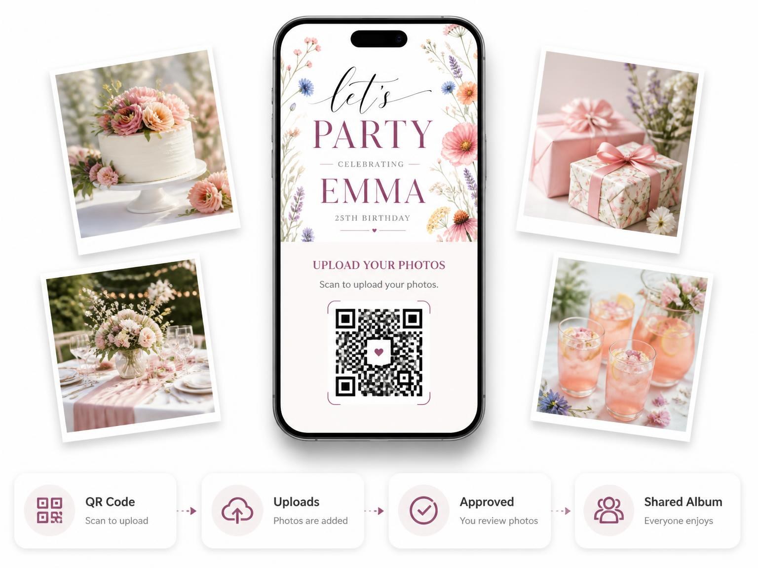 The shared photo gallery that comes with the Wildflower Meadow Garden 25th Birthday Invitation invitation