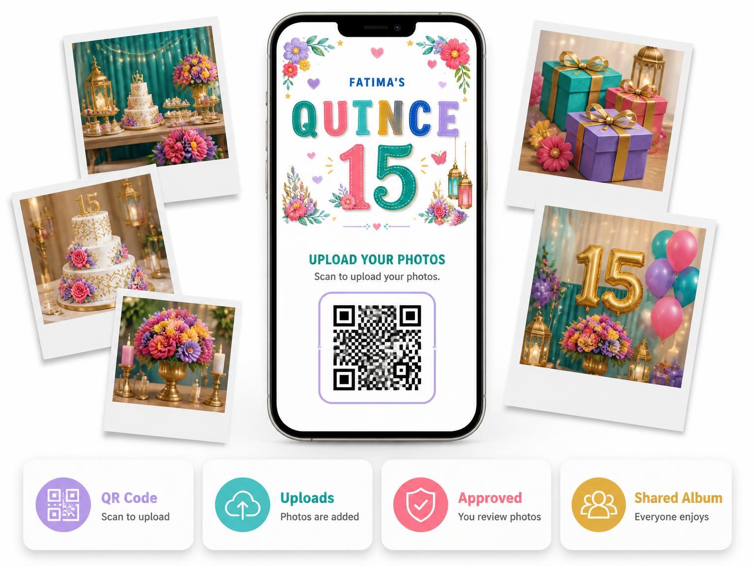 The shared photo gallery that comes with the Jeweled Tiara 15th Birthday Party Invitation invitation