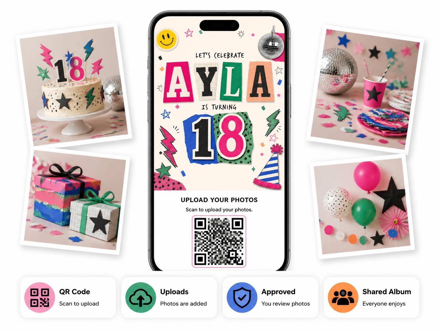 The shared photo gallery that comes with the Retro Paper Collage 18th Birthday Invitation invitation