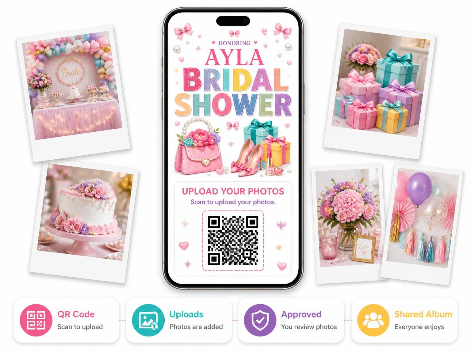 The shared photo gallery that comes with the Pink Glam Bridal Shower Invitation invitation