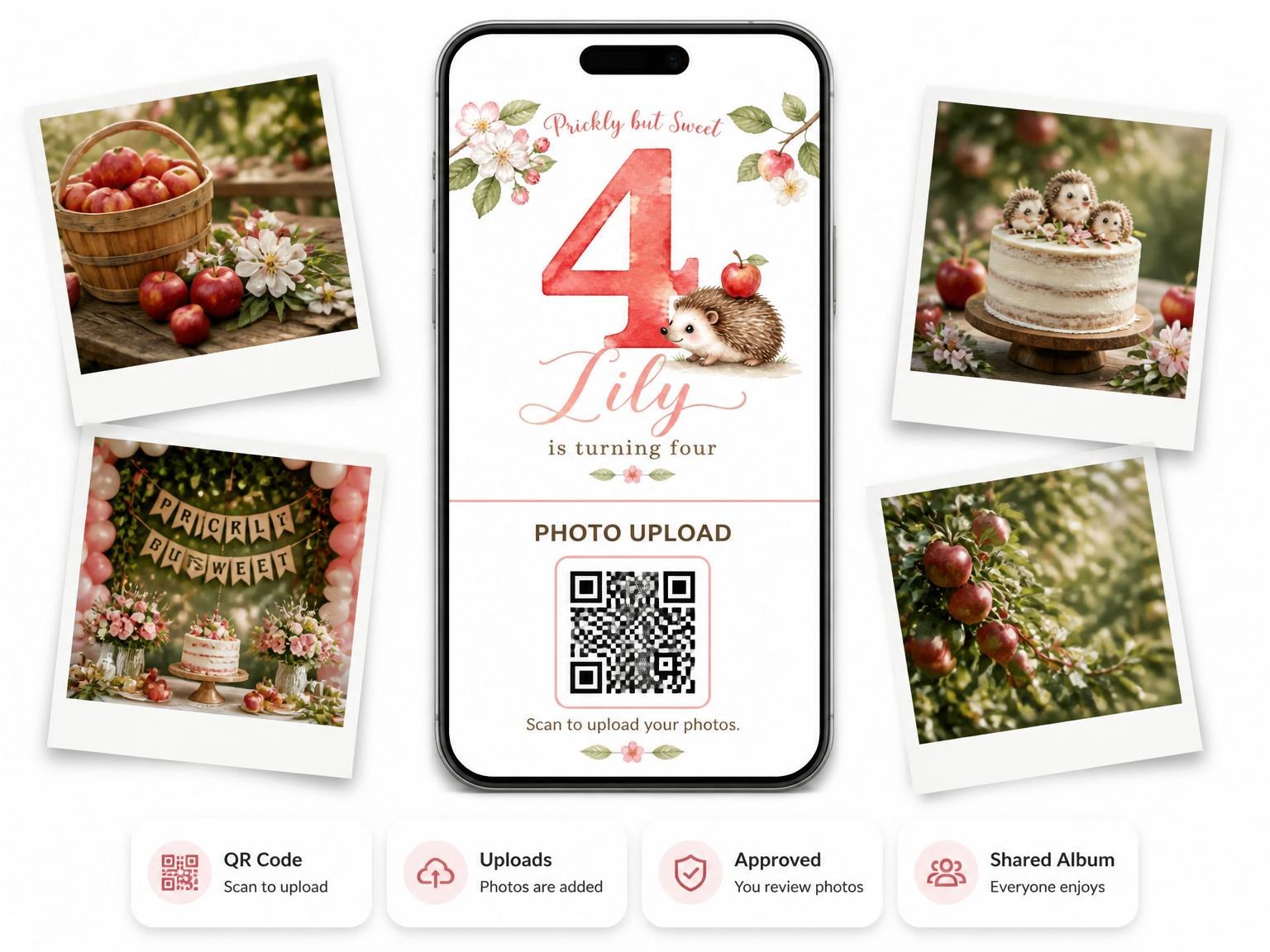 The shared photo gallery that comes with the Floral Woodland 4th Birthday Invitation invitation