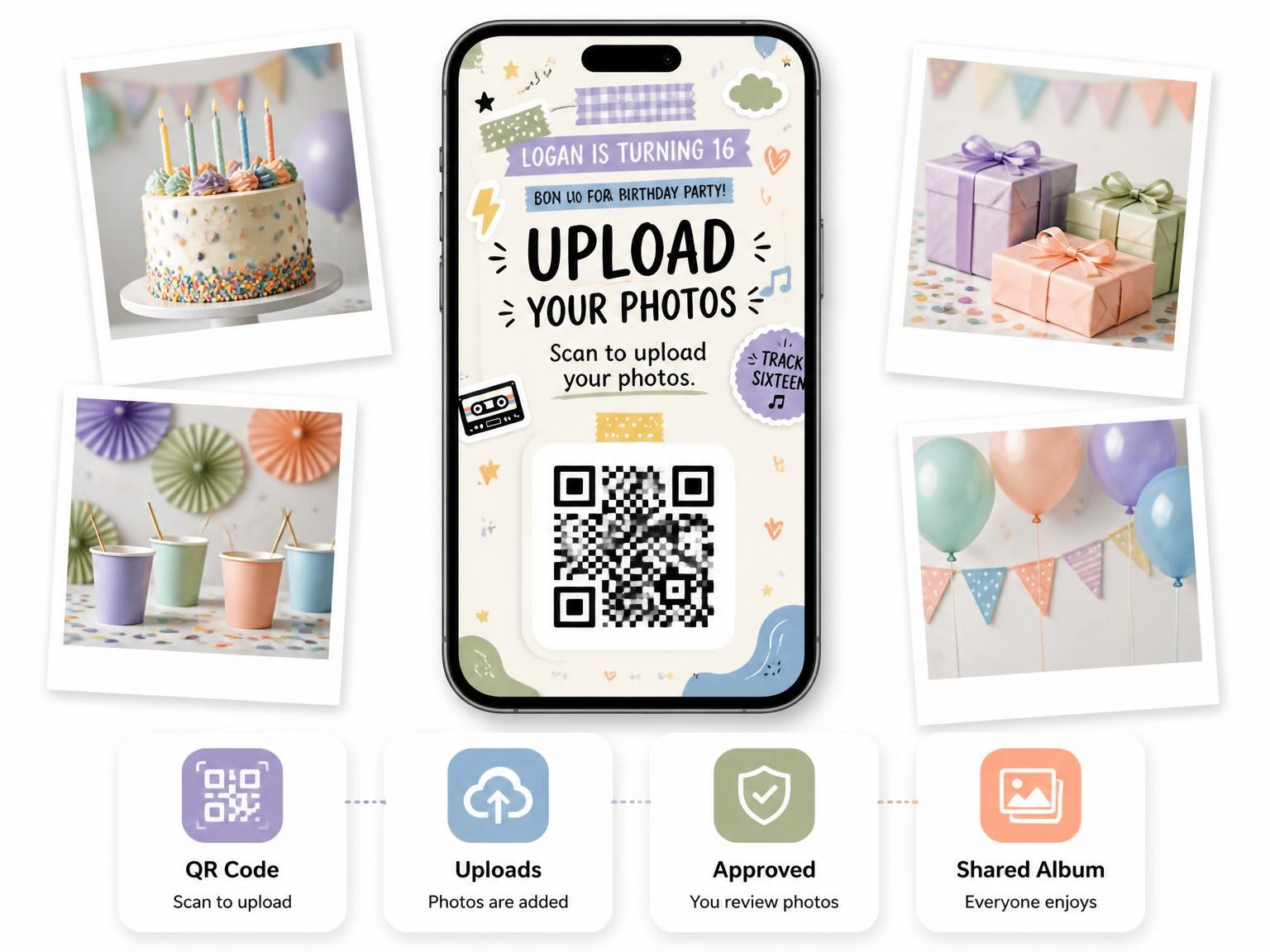 The shared photo gallery that comes with the Producer Workstation 16th Birthday Invitation invitation
