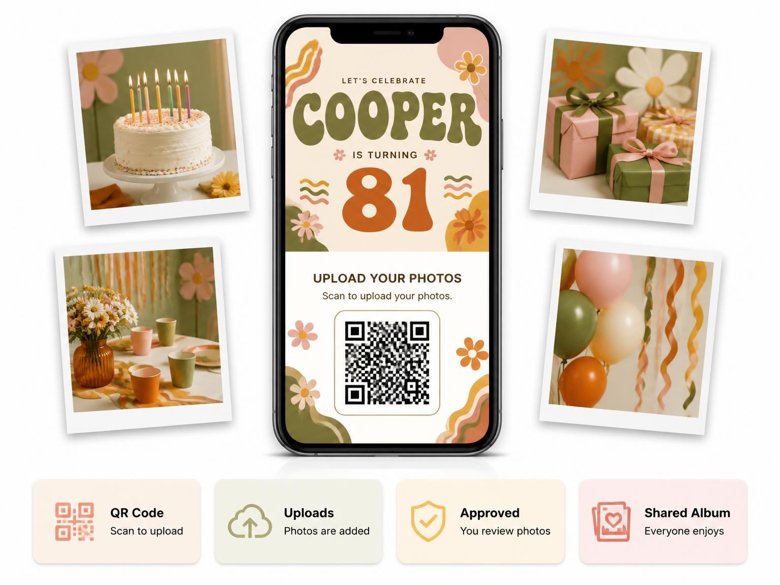 The shared photo gallery that comes with the Groovy Retro 81st Birthday Invitation invitation