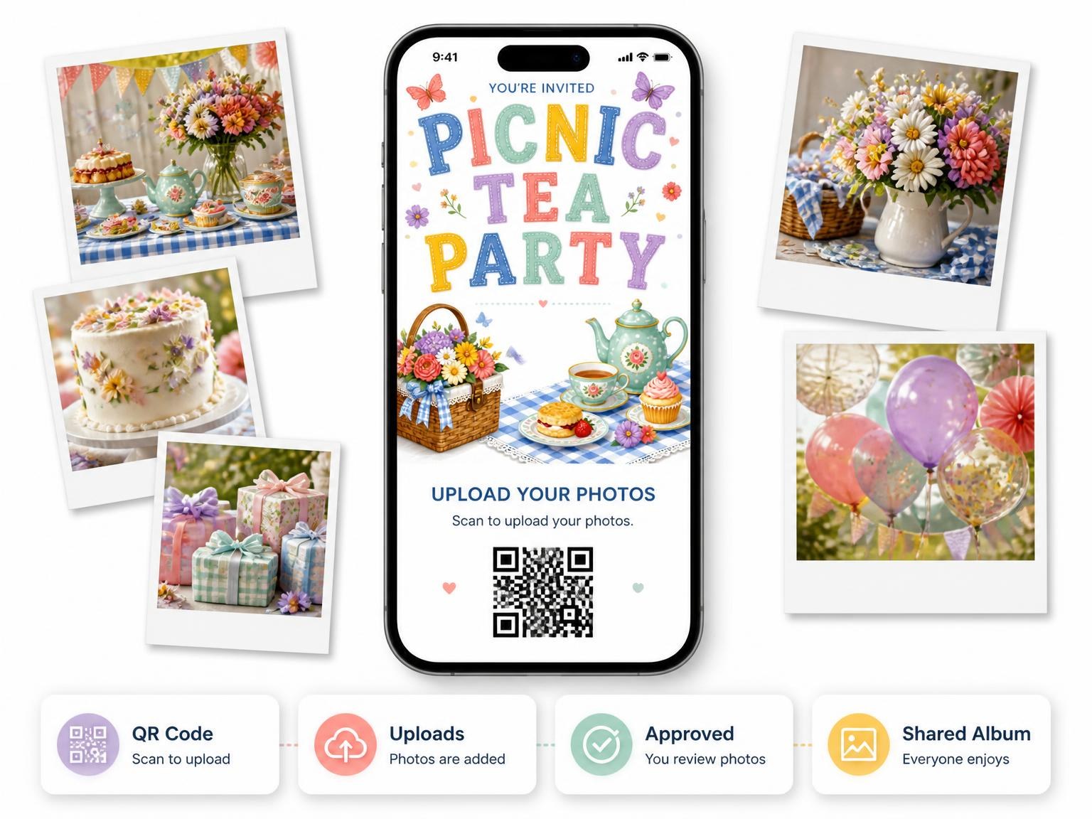 The shared photo gallery that comes with the Picnic Basket Tea Party Invitation invitation