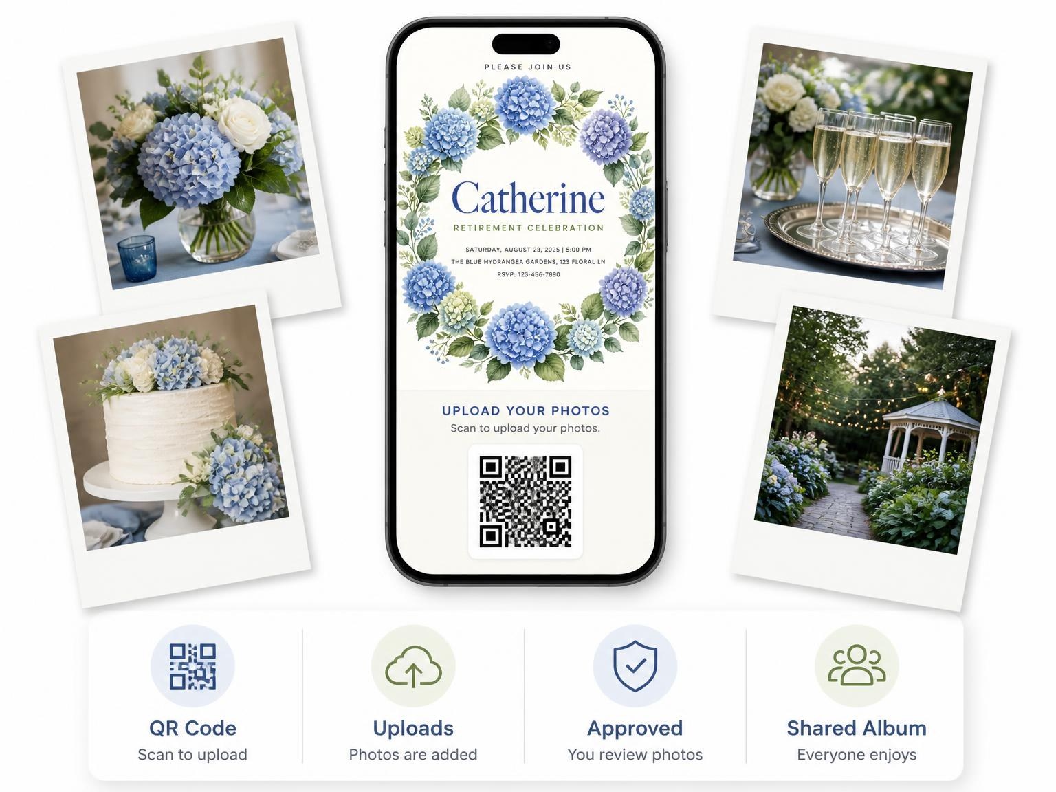 The shared photo gallery that comes with the Foliage Retirement Celebration Invitation invitation