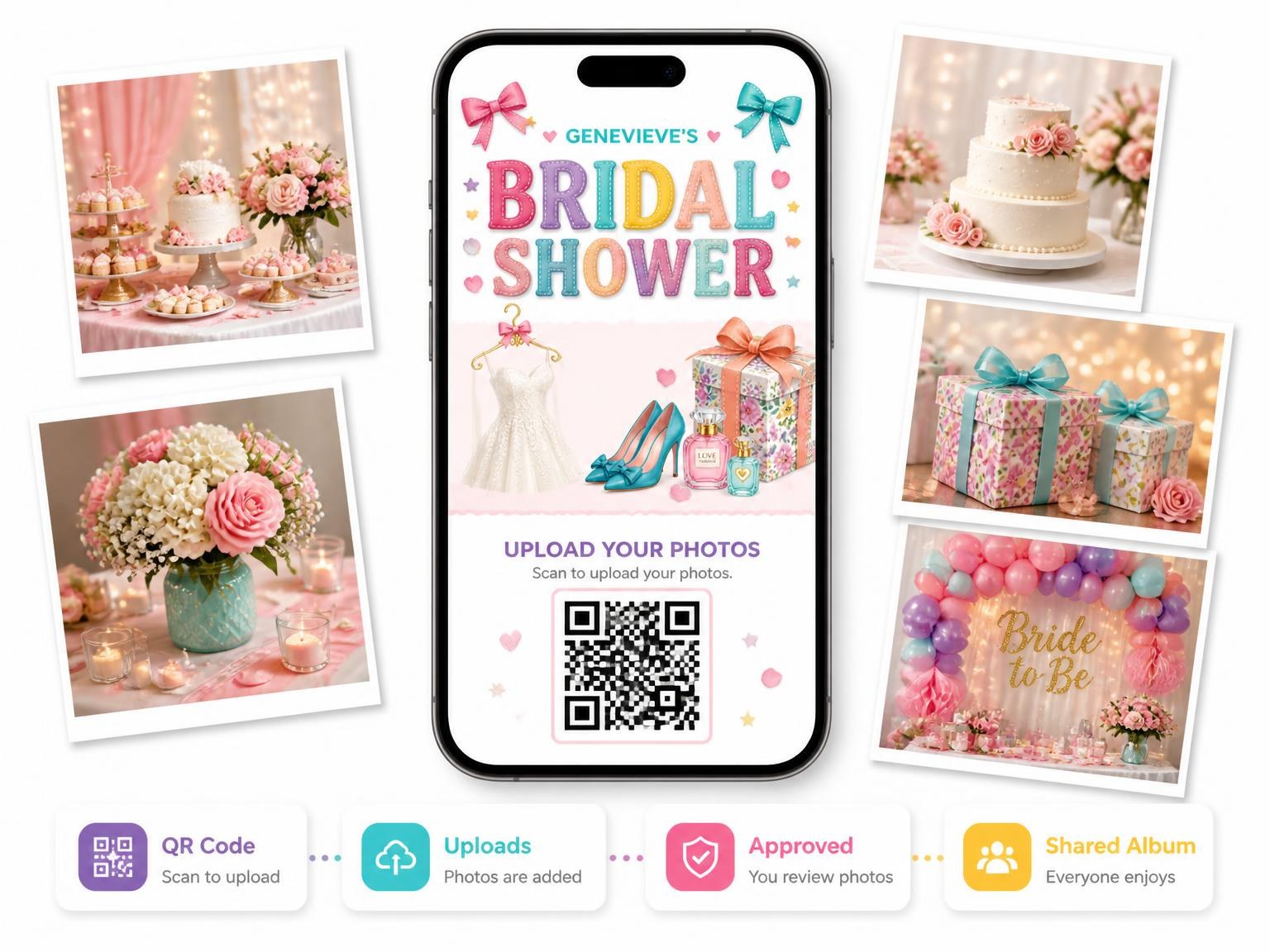 The shared photo gallery that comes with the Glam Bridal Shower Invitation invitation