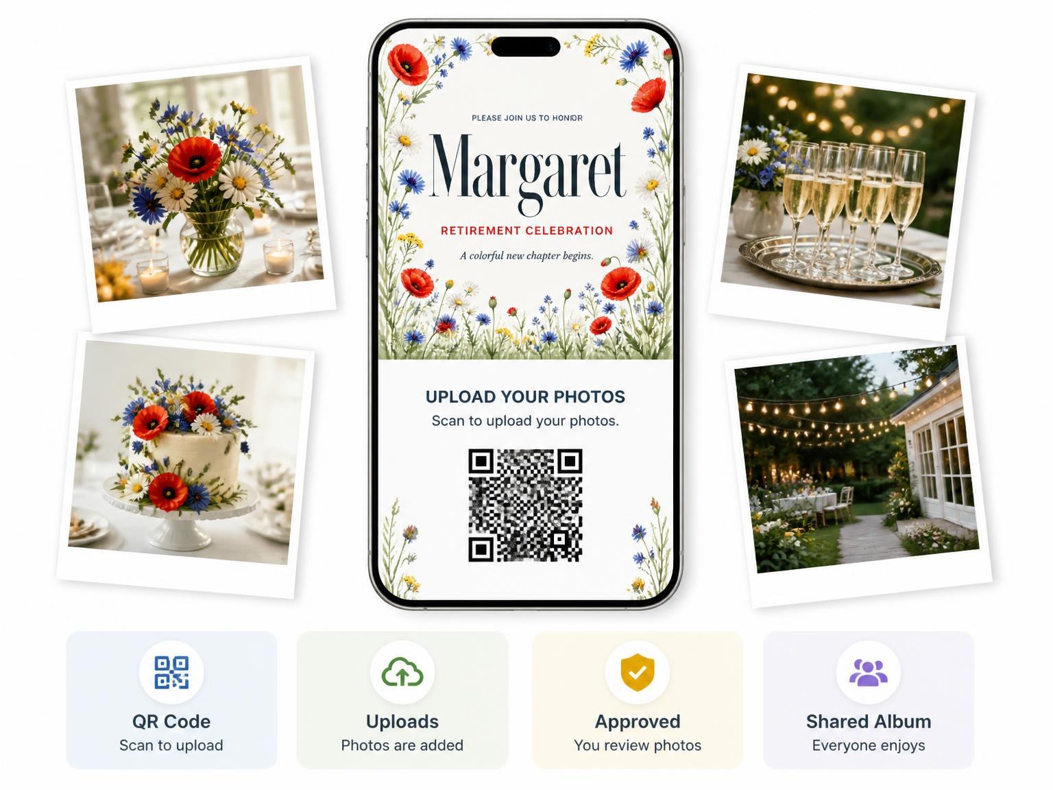 The shared photo gallery that comes with the Meadow Retirement Celebration Invitation invitation