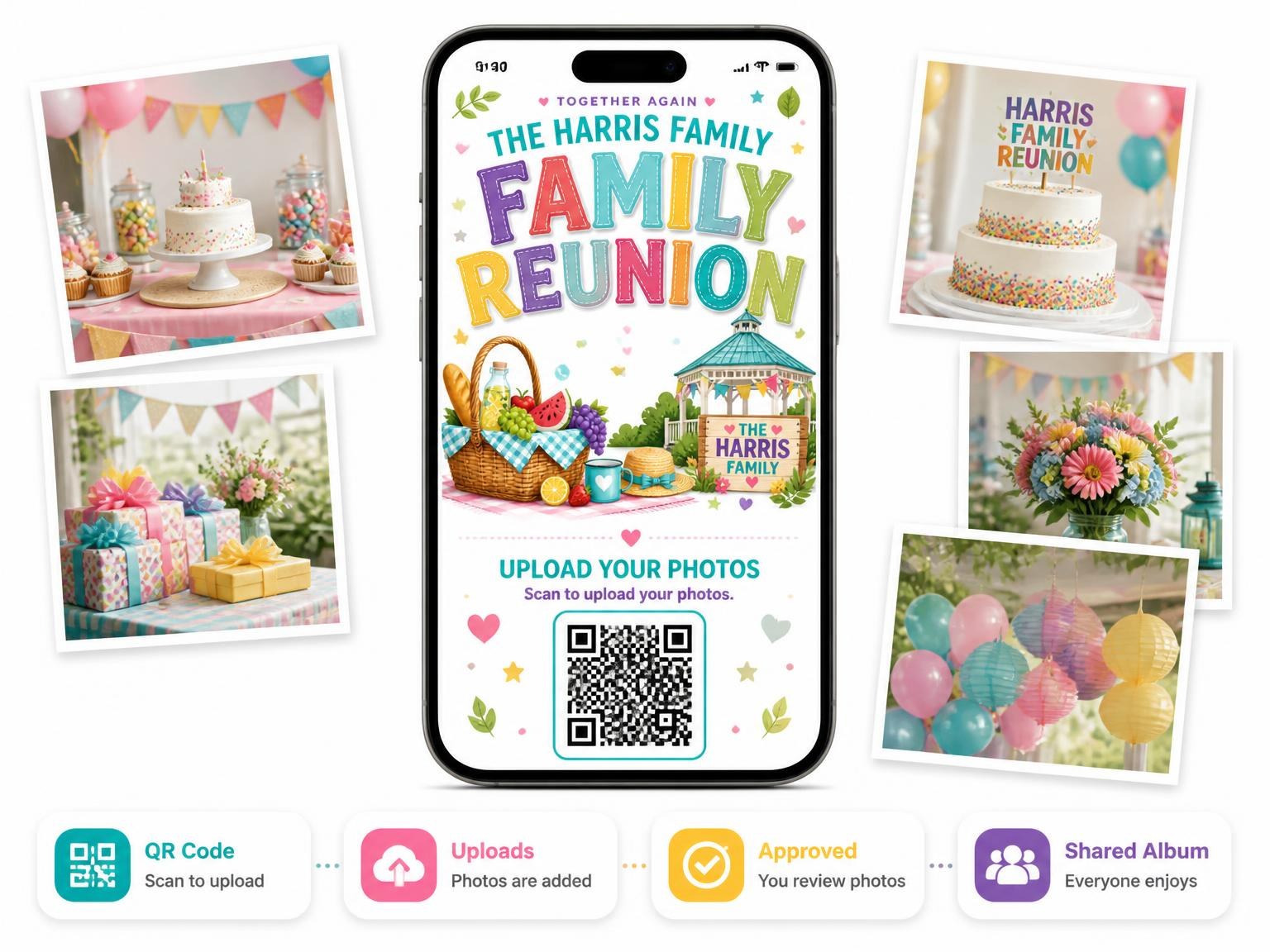 The shared photo gallery that comes with the Picnic Basket Family Reunion Invitation invitation