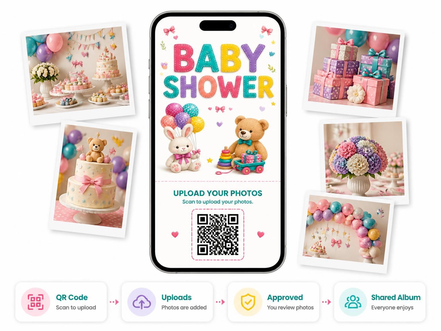 The shared photo gallery that comes with the Stuffed Animals Baby Shower Invitation invitation