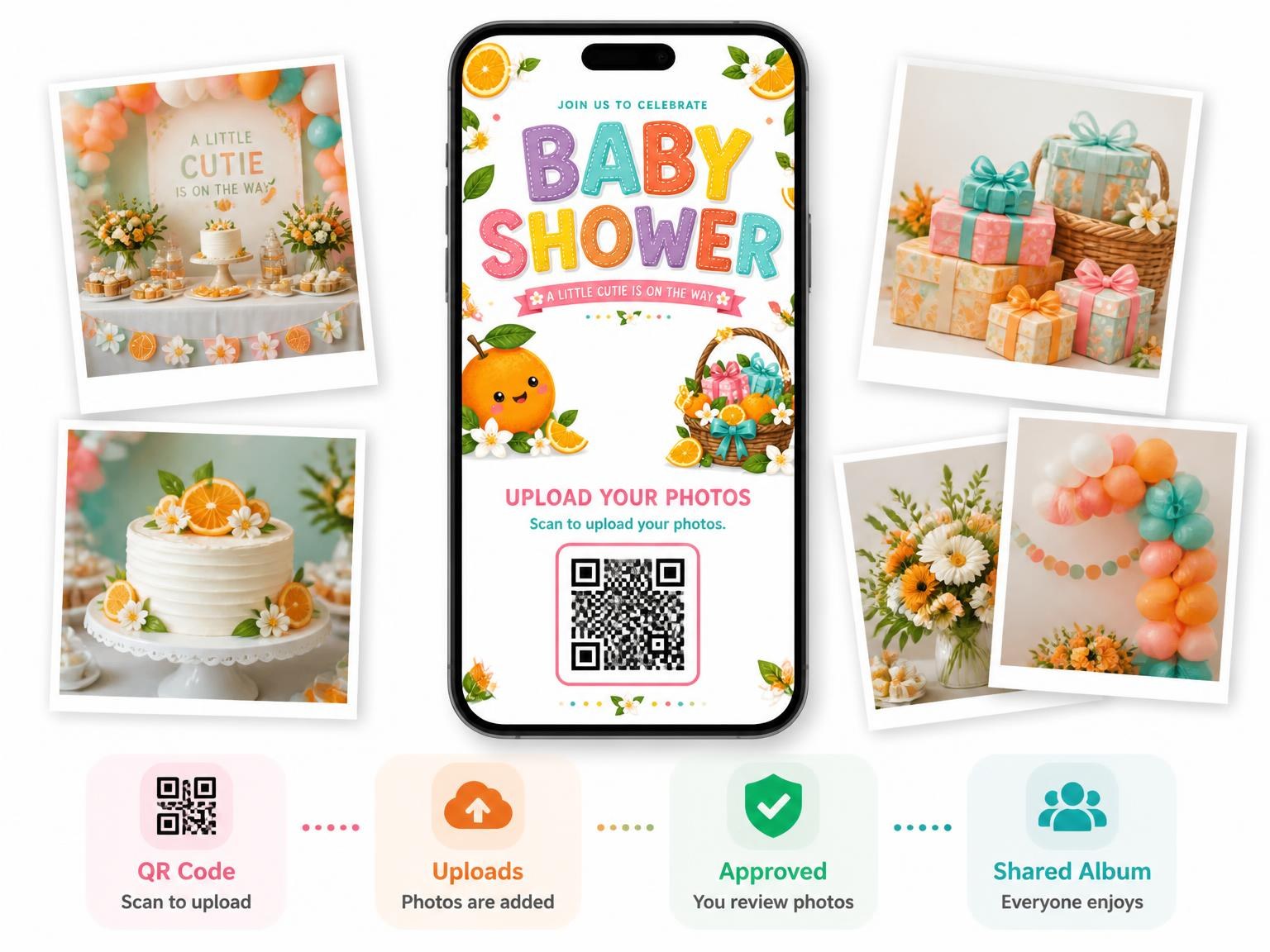 The shared photo gallery that comes with the Gift Basket Baby Shower Invitation invitation