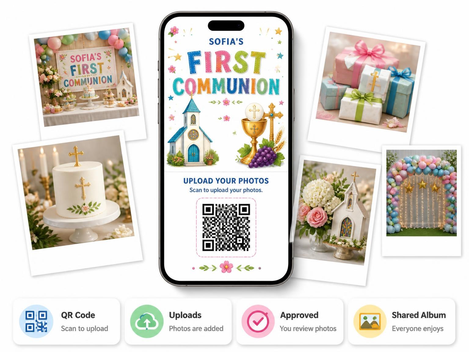 The shared photo gallery that comes with the Church First Communion Invitation invitation