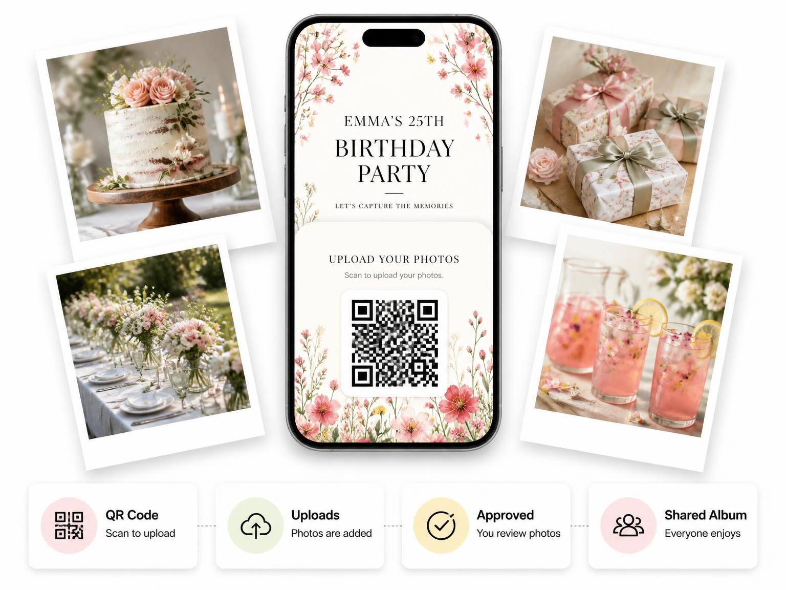 The shared photo gallery that comes with the Scarlet Wildflower Meadow 25th Birthday Invitation invitation