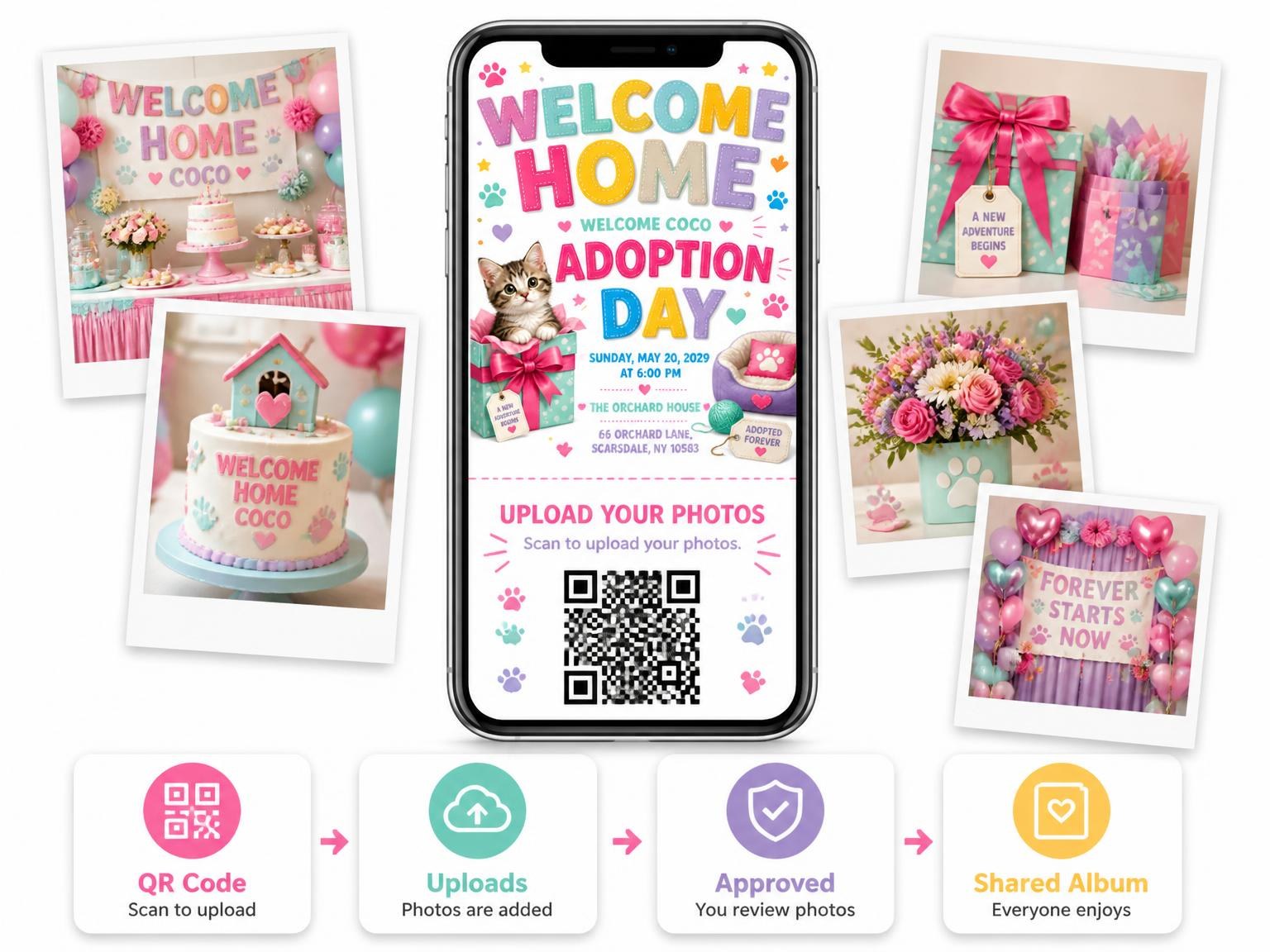 The shared photo gallery that comes with the Kitten Pet Adoption Party Invitation invitation