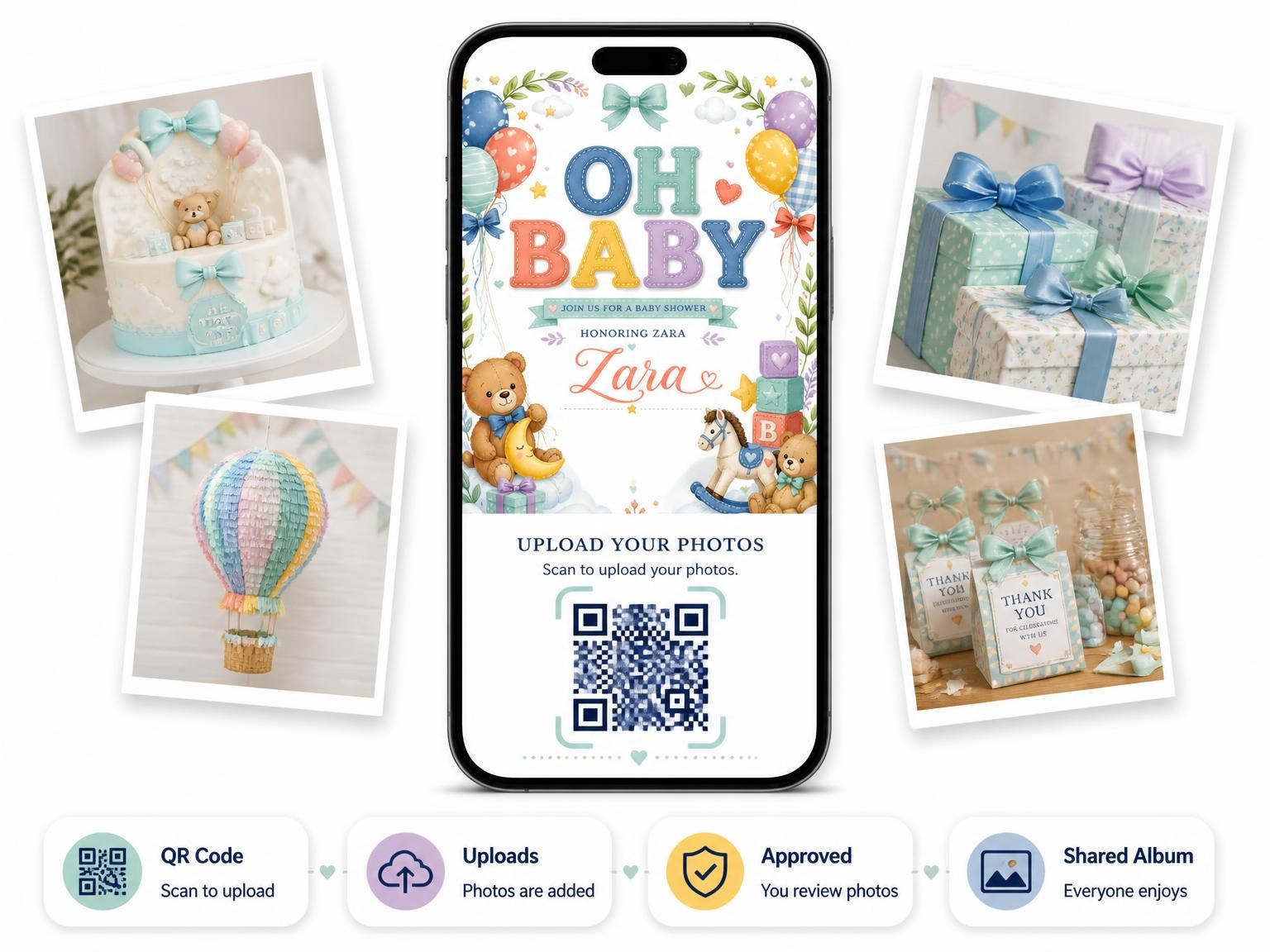 The shared photo gallery that comes with the Teddy Bears Baby Shower Invitation invitation