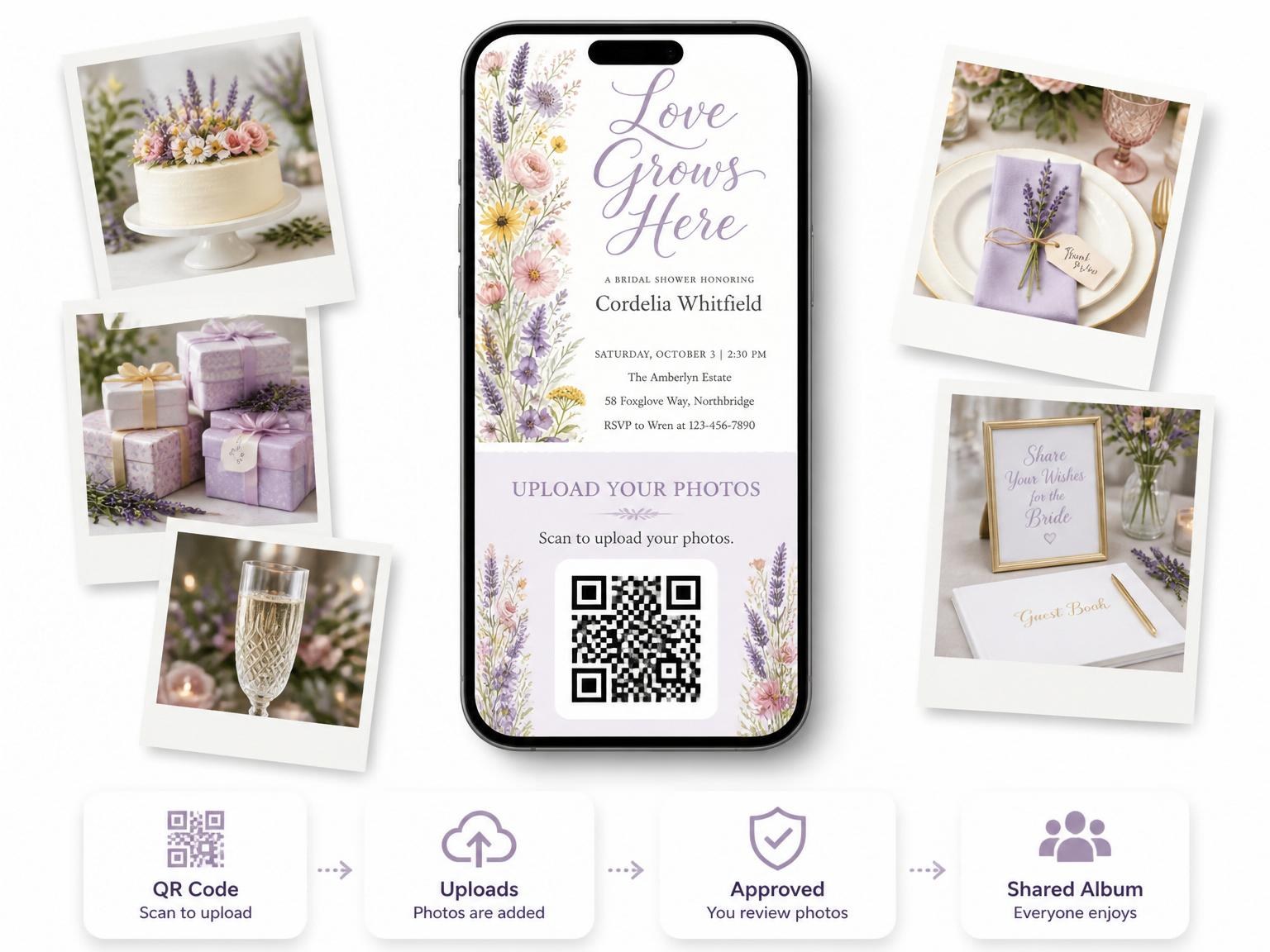 The shared photo gallery that comes with the Watercolor Wildflower Bridal Shower Invitation invitation