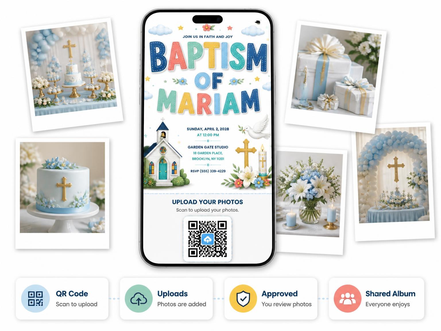 The shared photo gallery that comes with the Church Baptism Invitation invitation