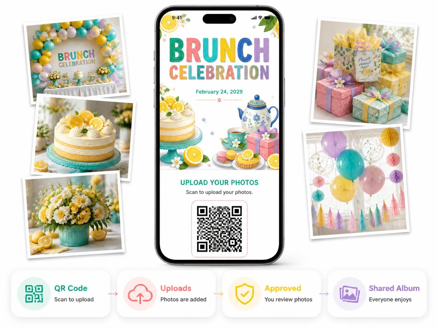 The shared photo gallery that comes with the Lemon Leaf Brunch Celebration Invitation invitation