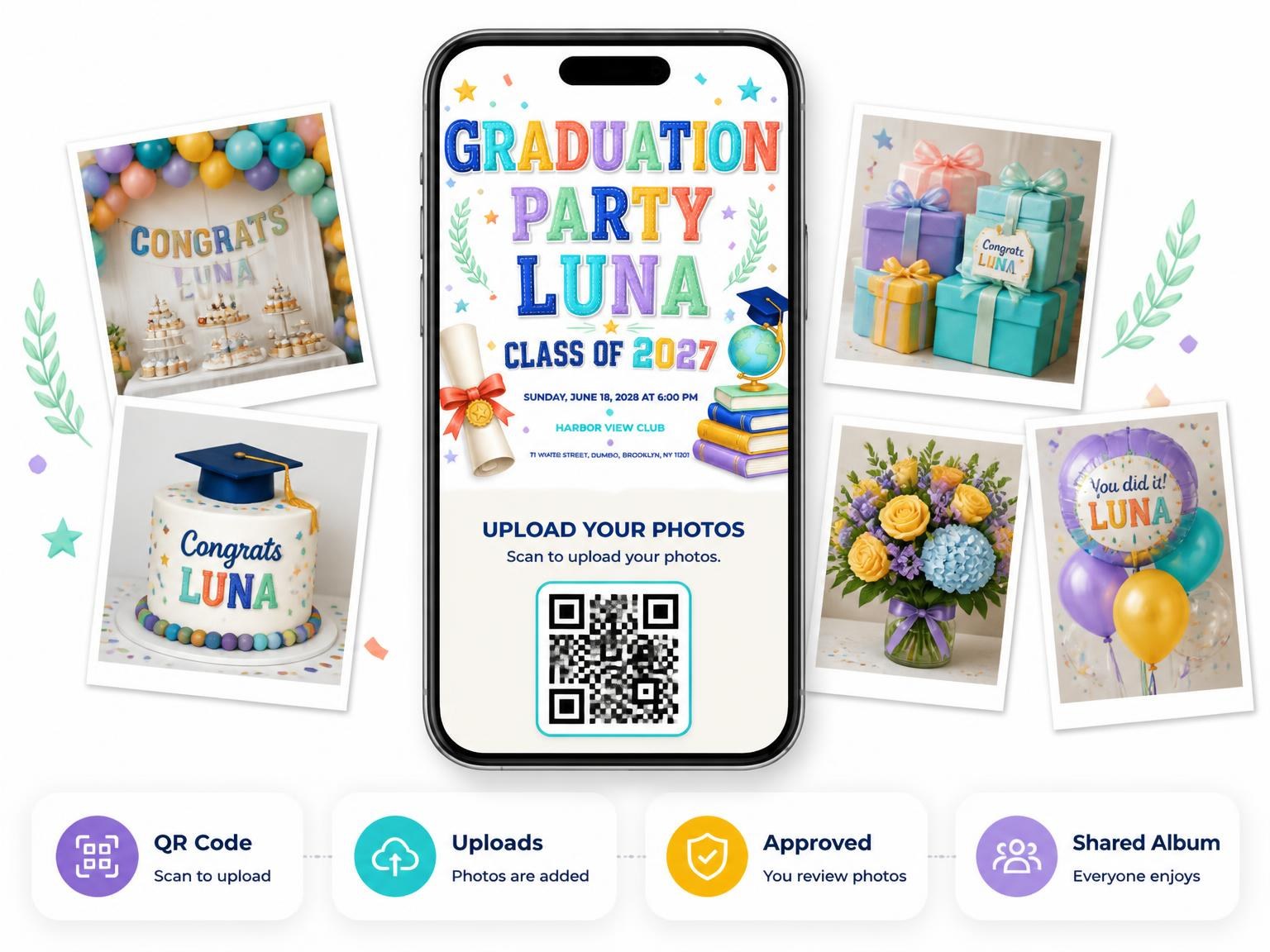 The shared photo gallery that comes with the Diploma Graduation Invitation invitation