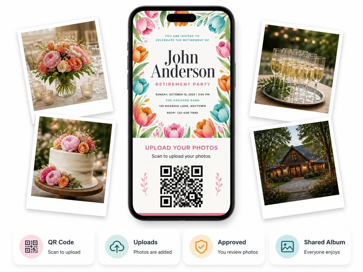 The shared photo gallery that comes with the Tulip Retirement Party Invitation invitation