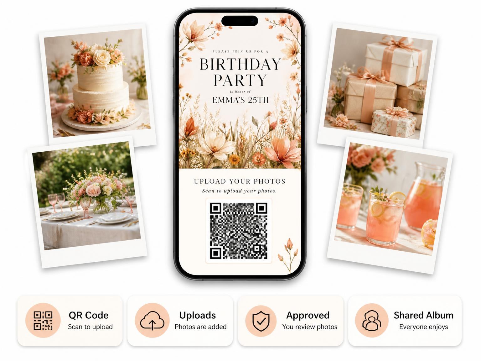 The shared photo gallery that comes with the Wildflower Meadow 25th Birthday Invitation invitation