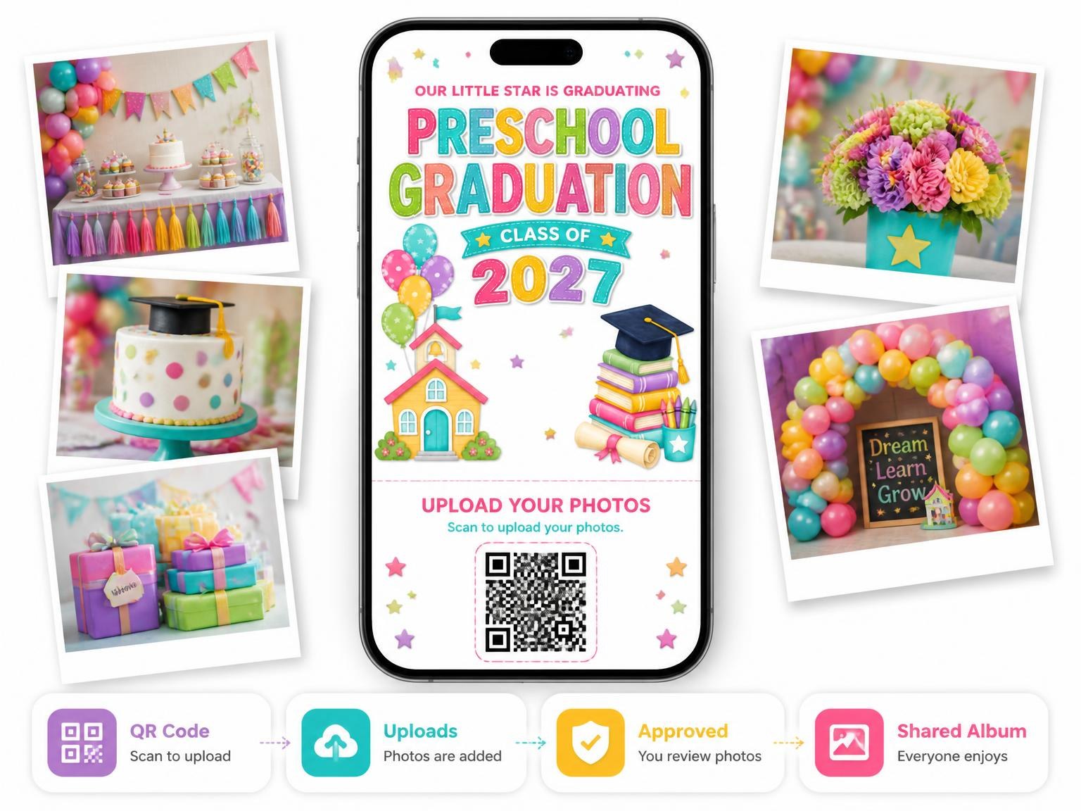 The shared photo gallery that comes with the Pink Preschool Graduation Invitation invitation
