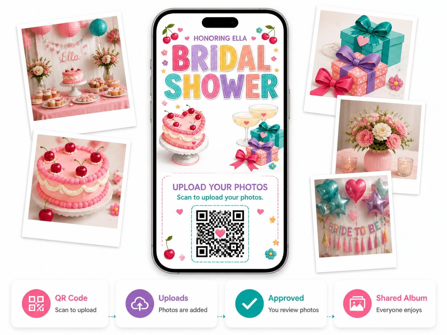 The shared photo gallery that comes with the Heart Bridal Shower Invitation invitation
