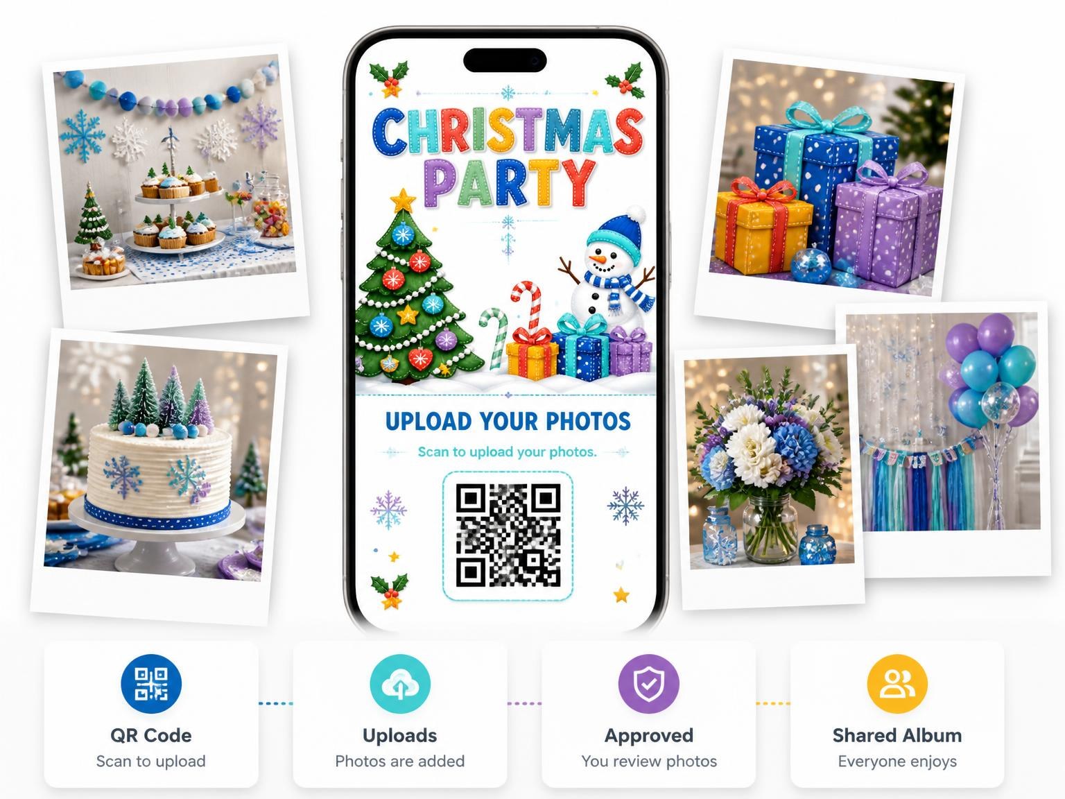 The shared photo gallery that comes with the Stitched Felt Christmas Party Invitation invitation