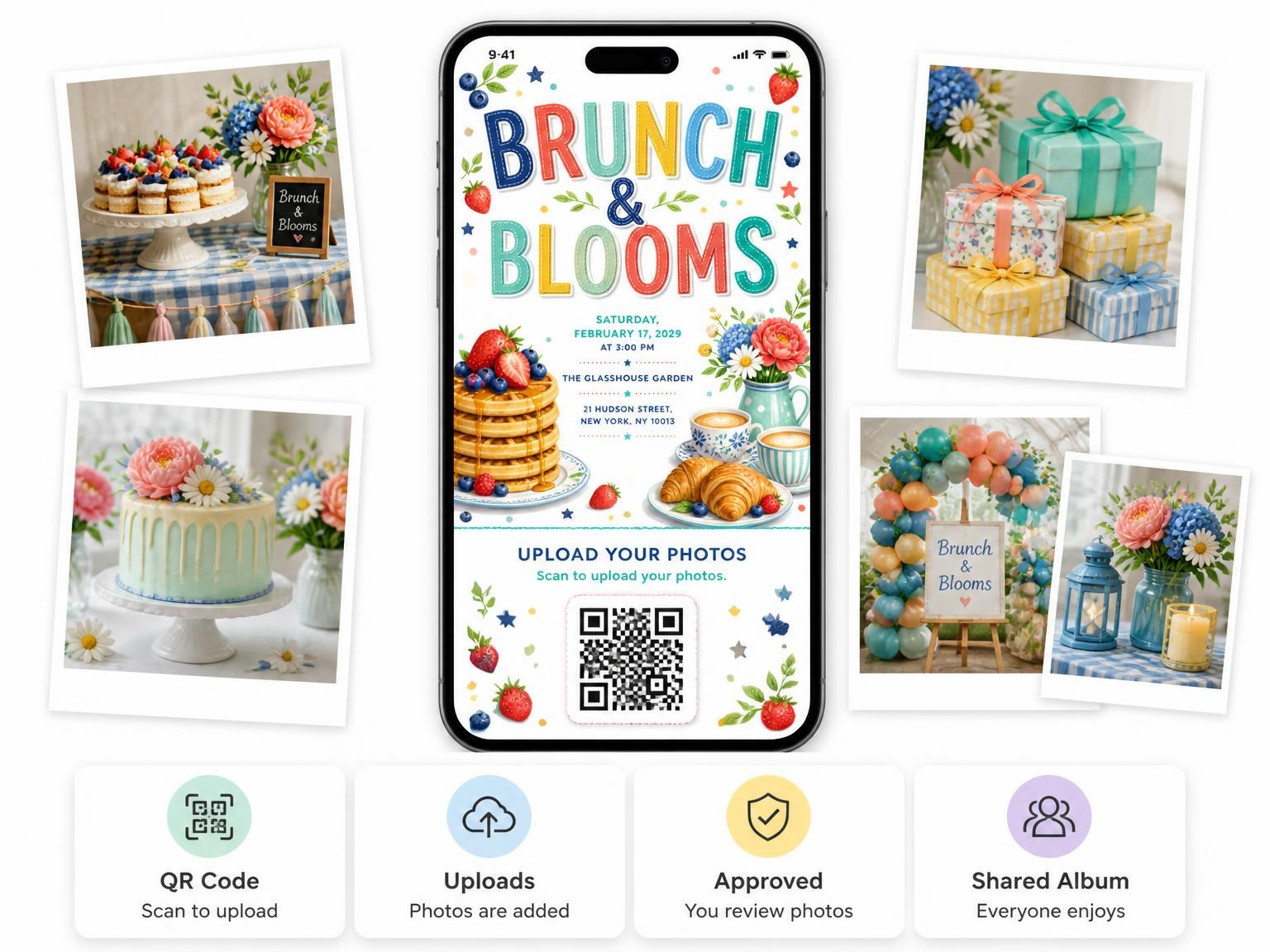 The shared photo gallery that comes with the Waffle Stack Brunch Invitation invitation