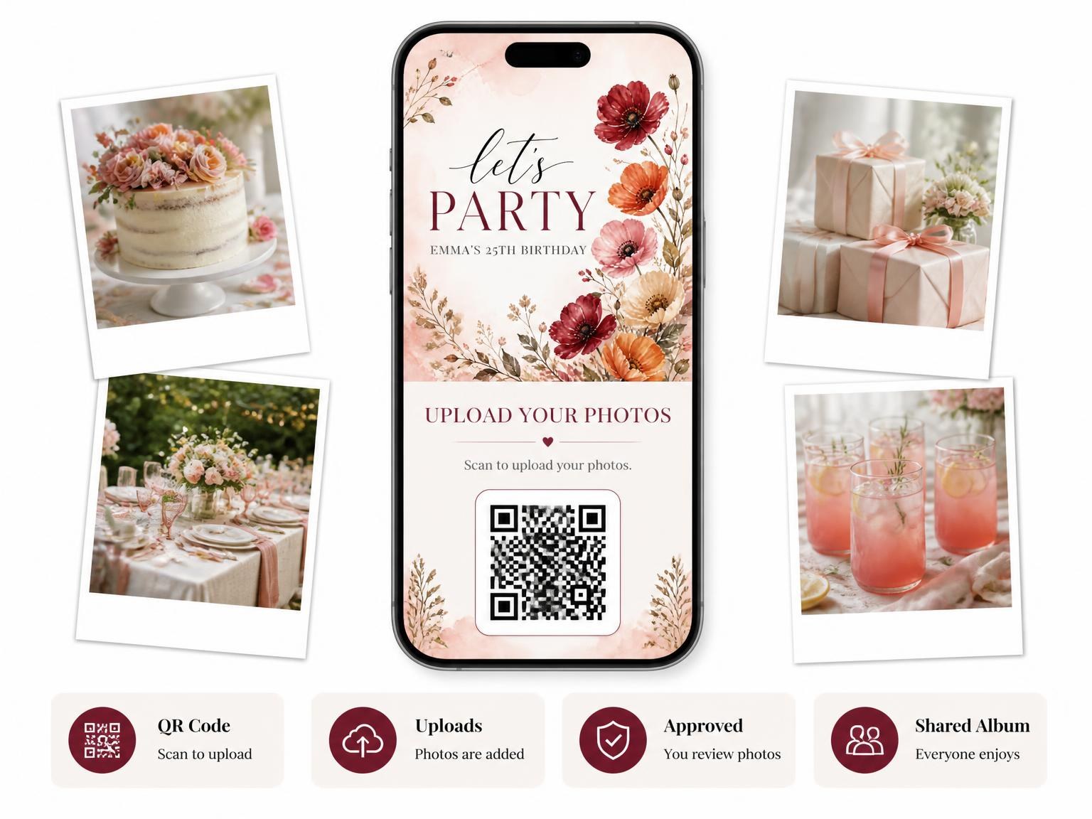 The shared photo gallery that comes with the Poppies Wildflowers Autumn 25th Birthday Invitation invitation