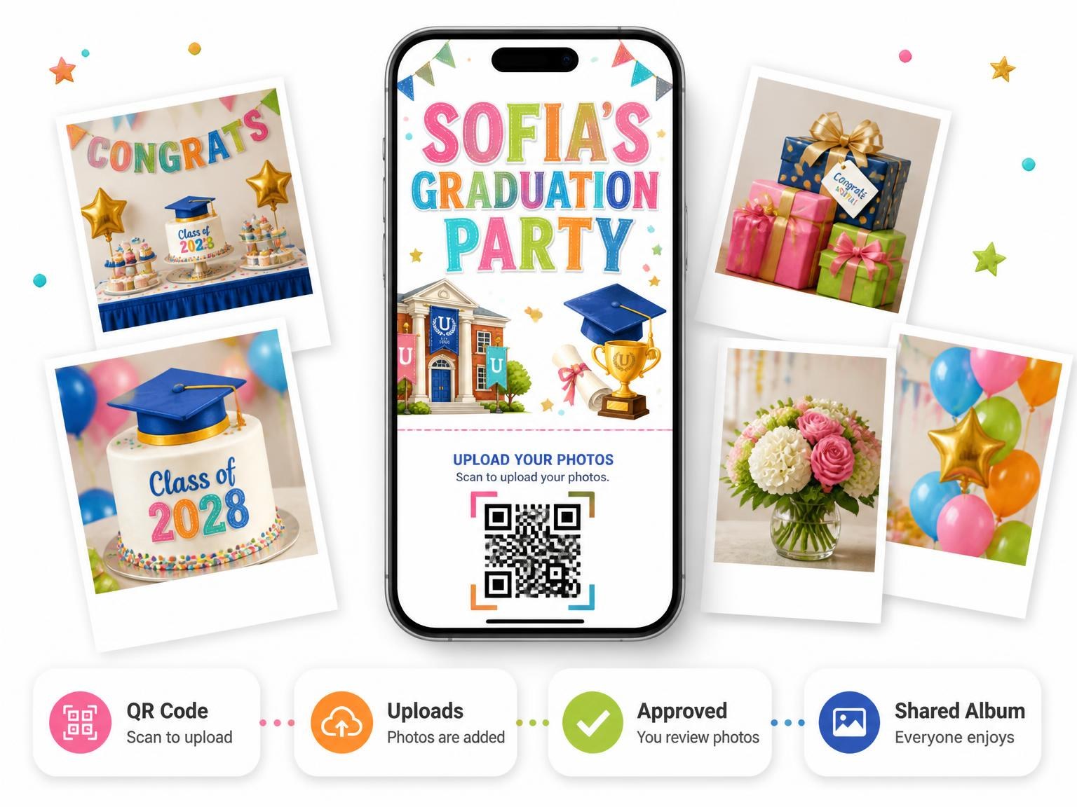 The shared photo gallery that comes with the University Campus Graduation Invitation invitation
