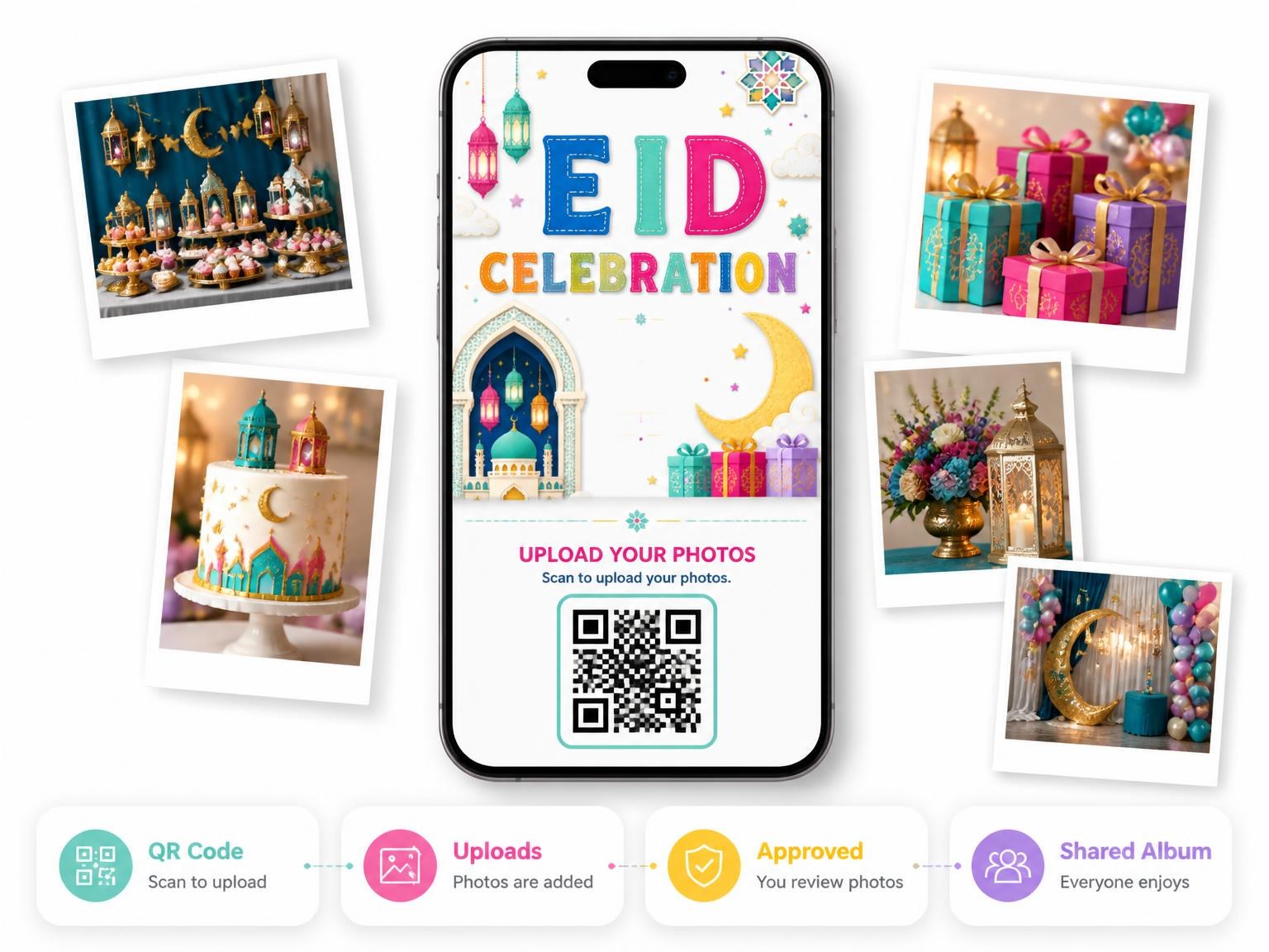 The shared photo gallery that comes with the Islamic Arch Eid Celebration Invitation invitation
