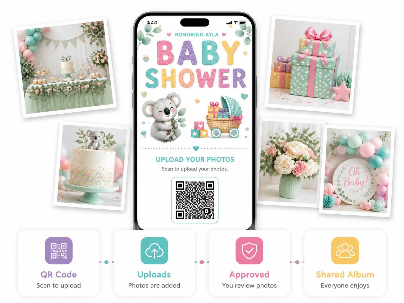 The shared photo gallery that comes with the Koala Baby Shower Invitation invitation