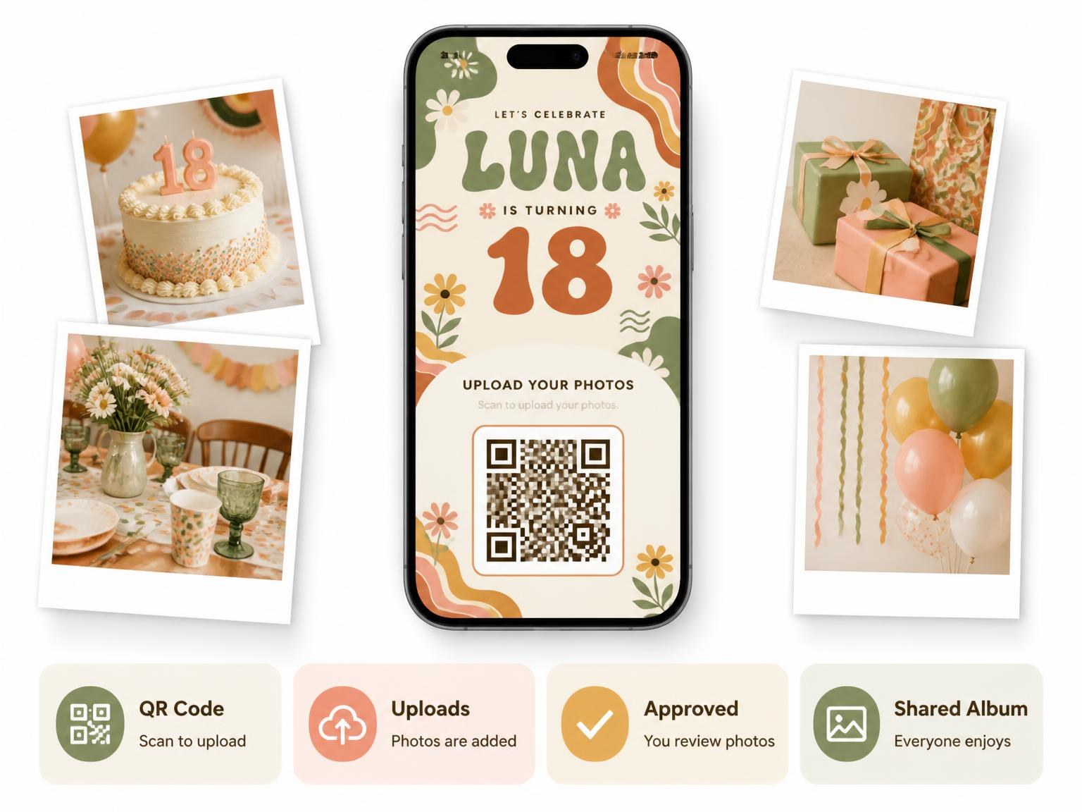 The shared photo gallery that comes with the Groovy Retro 18th Birthday Invitation invitation