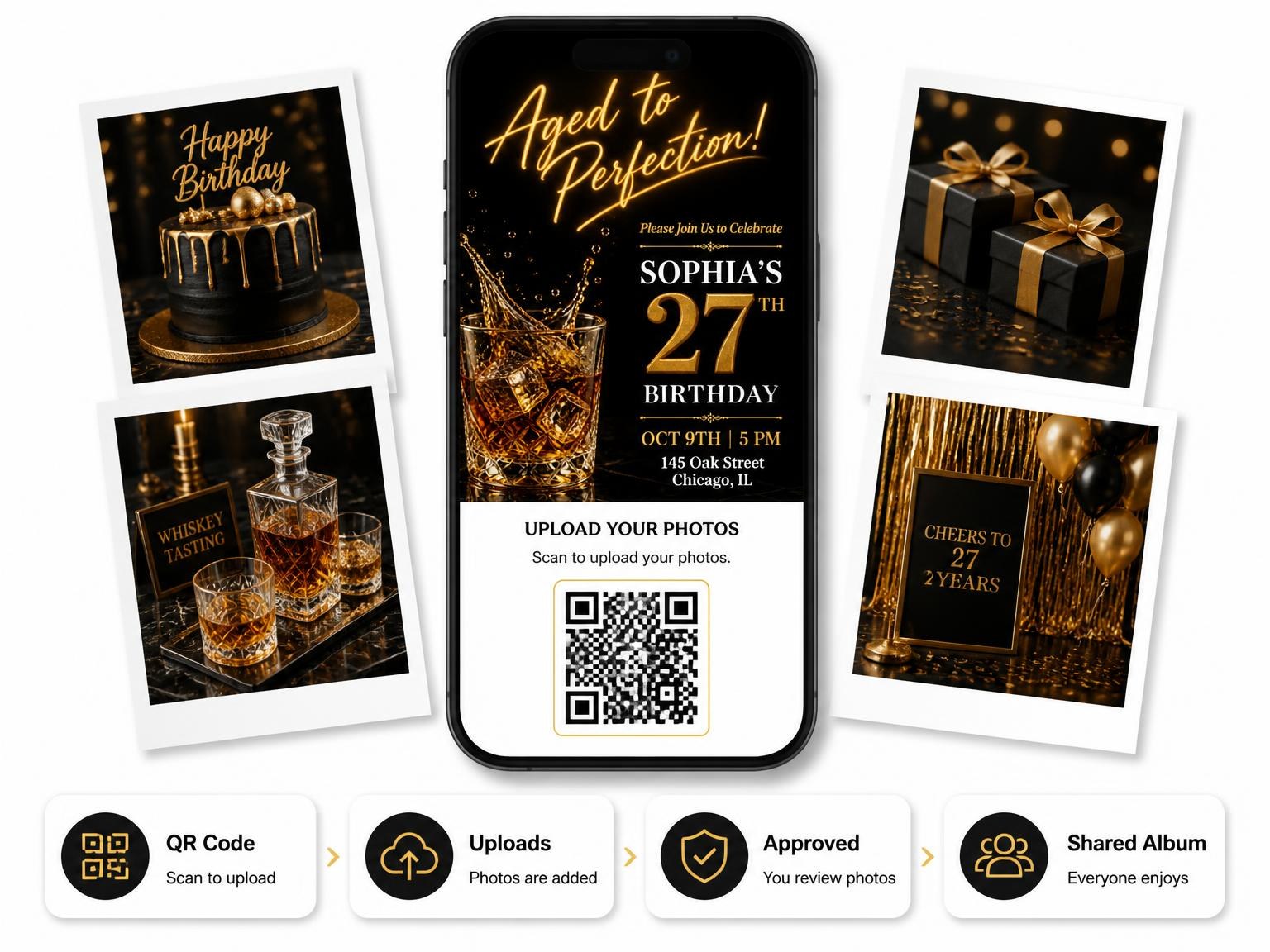 The shared photo gallery that comes with the Neon Tube 27th Birthday Invitation invitation