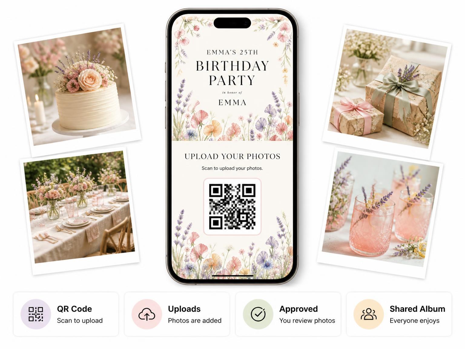 The shared photo gallery that comes with the Pastel Wildflowers 25th Birthday Invitation invitation