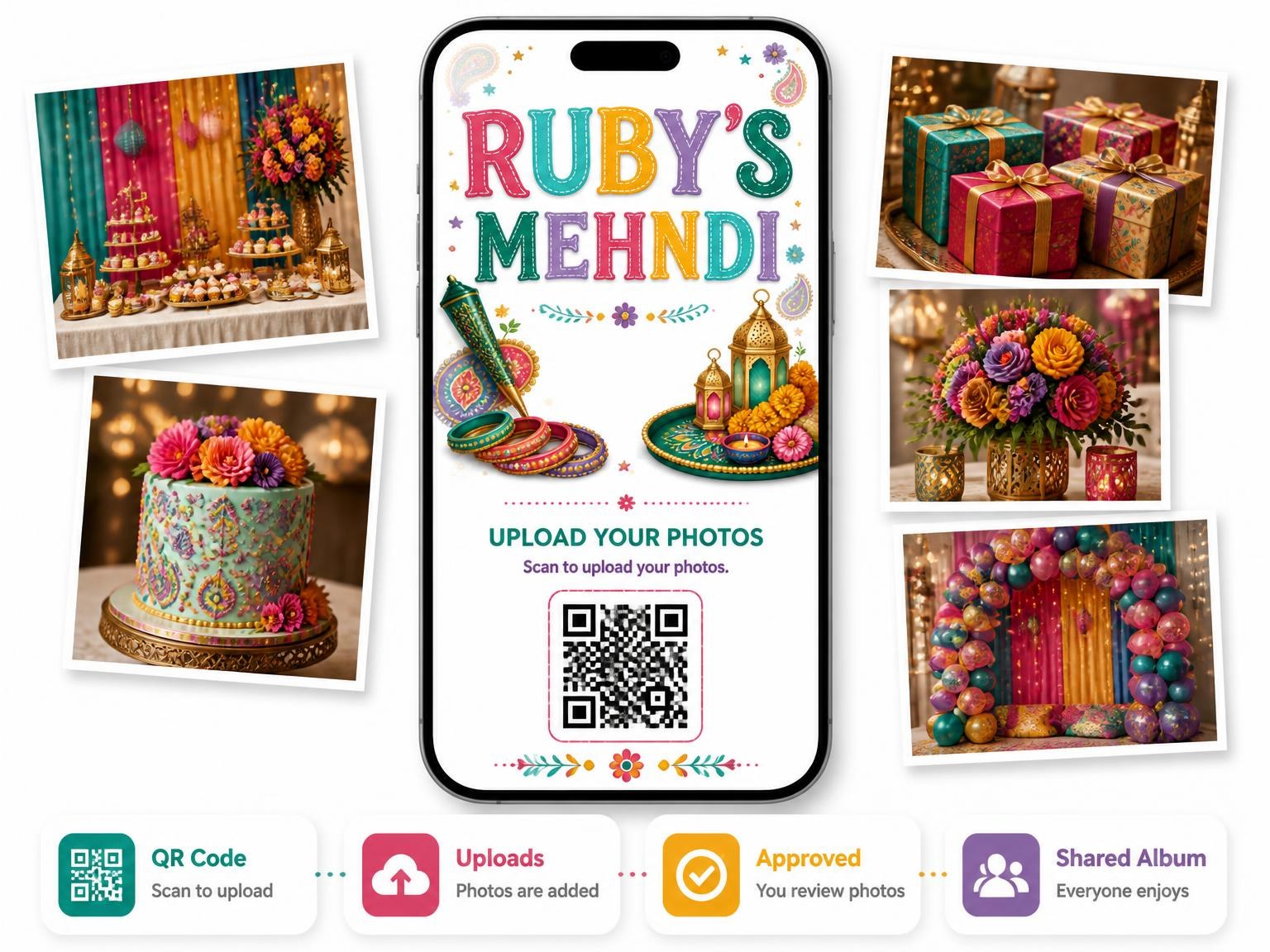 The shared photo gallery that comes with the Gold Mehndi Invitation invitation