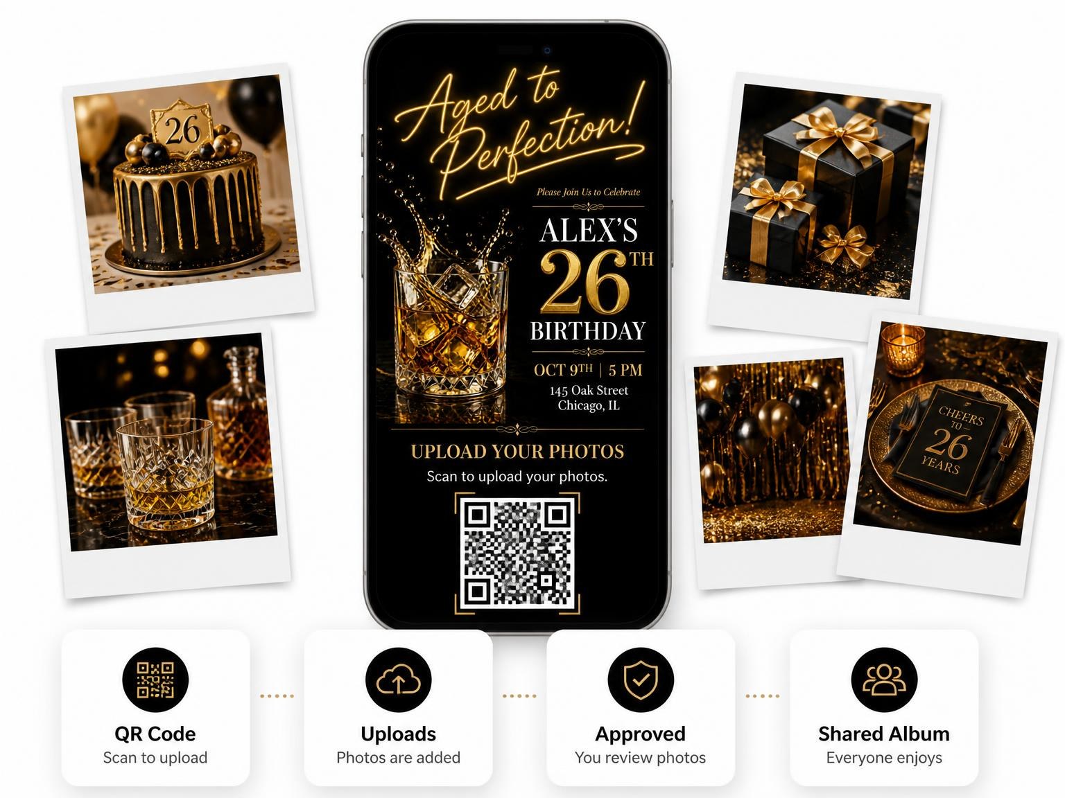 The shared photo gallery that comes with the Neon Tube 26th Birthday Invitation invitation